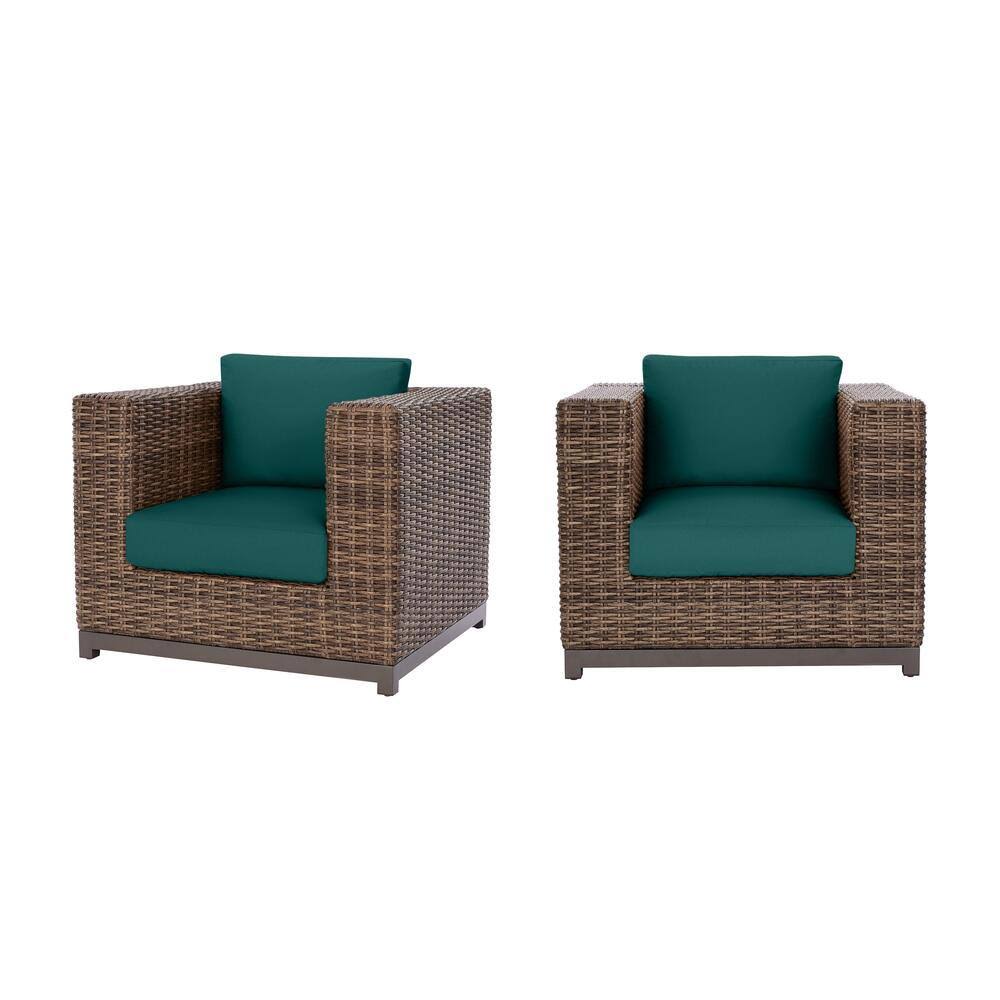 Hampton Bay Fernlake Taupe Wicker Outdoor Patio Stationary Lounge Chair with CushionGuard Malachite Green Cushions (2-Pack) YM_IWSYERDJ Hampton Bay Fernlake Taupe Wicker Outdoor Patio Stationary Lounge Chair with CushionGuard Malachite Green Cushions (2-Pack) YM_IWSYERDJ