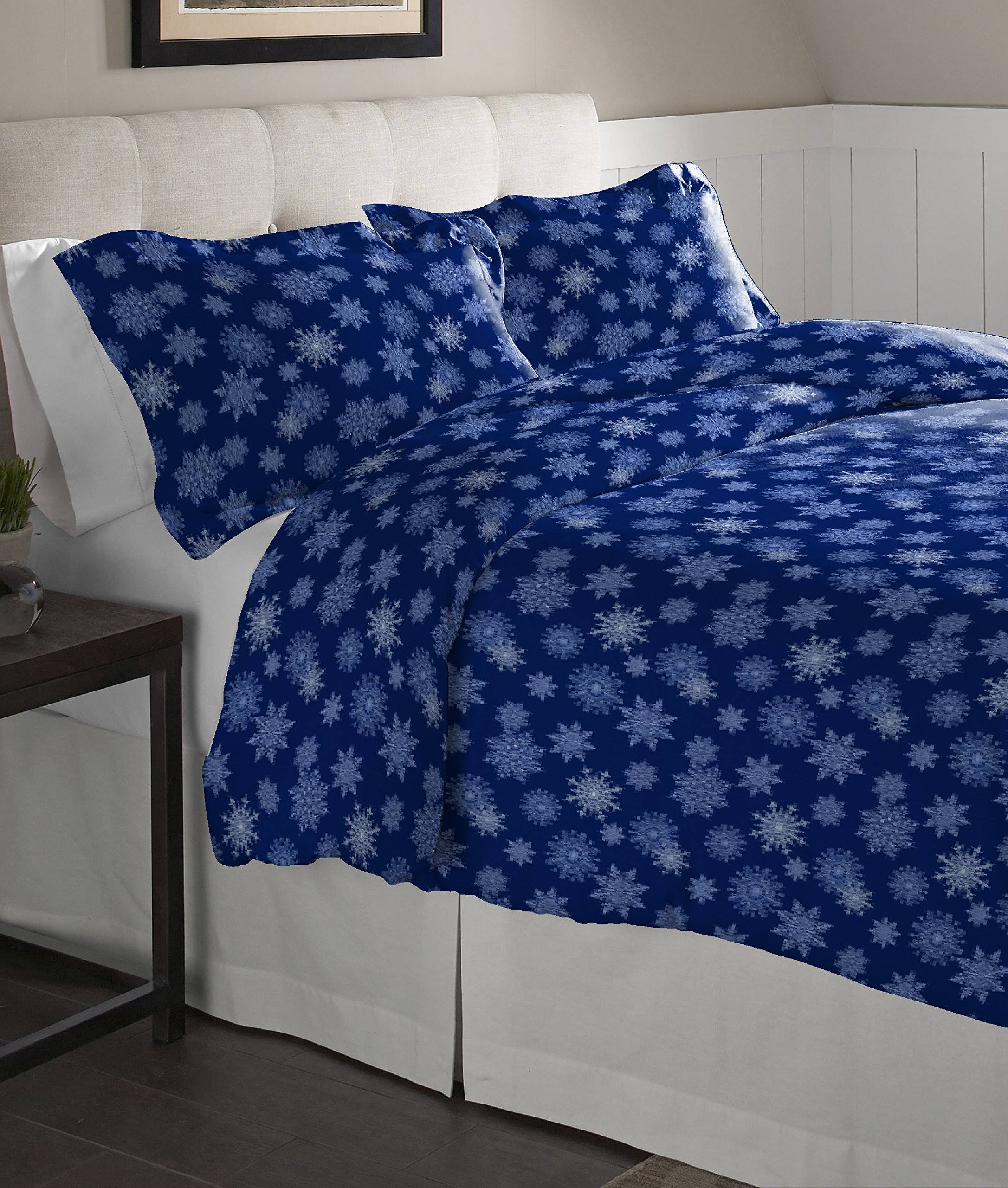 Pointehaven Flannel Oversized Duvet Set, Full/Queen, Snow Flakes Navy GV_QAT9KDVD