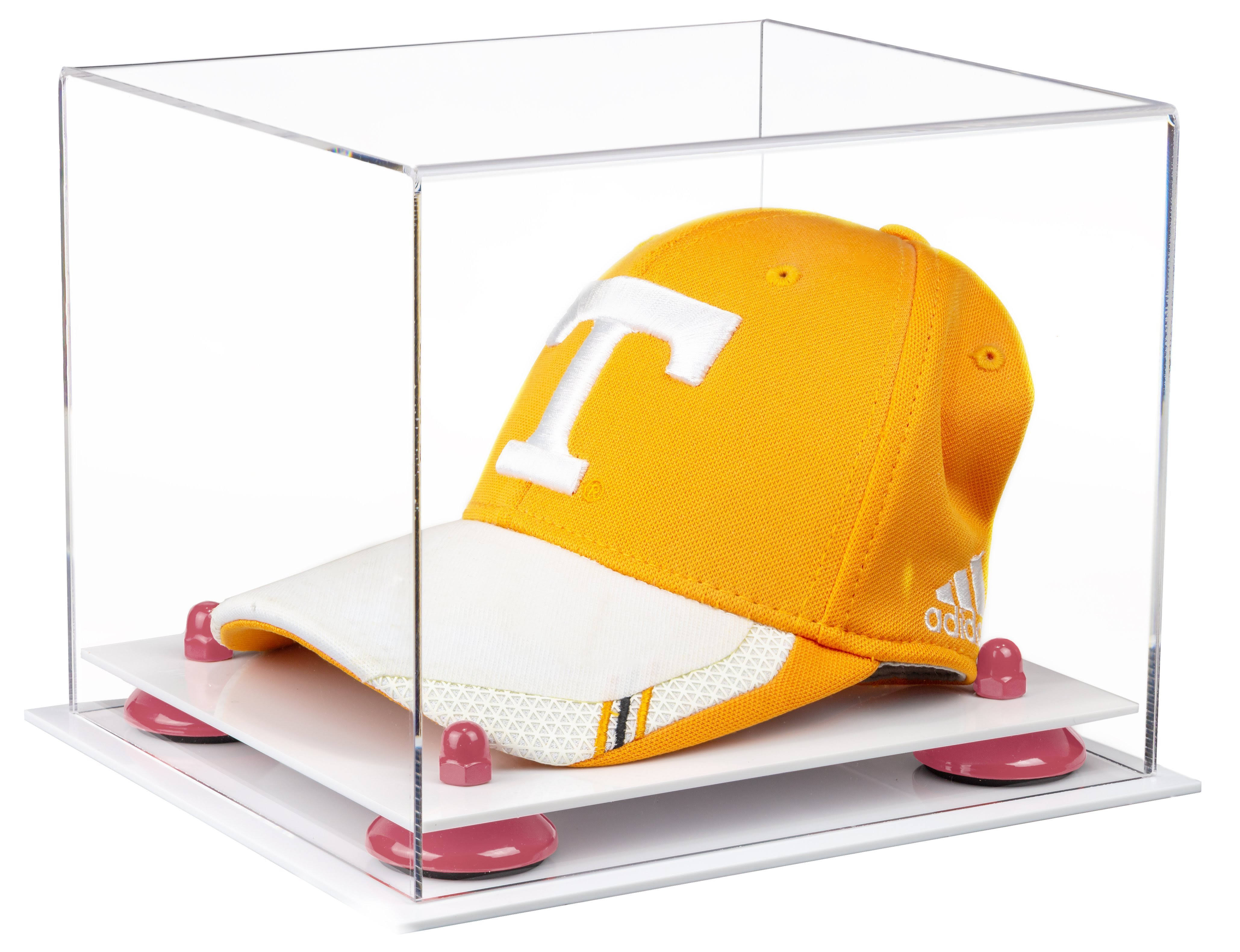 Clear Acrylic Baseball Hat or Cap Display Case with Pink Risers and White Base (A006-PNR) SG_OK7MVZGP