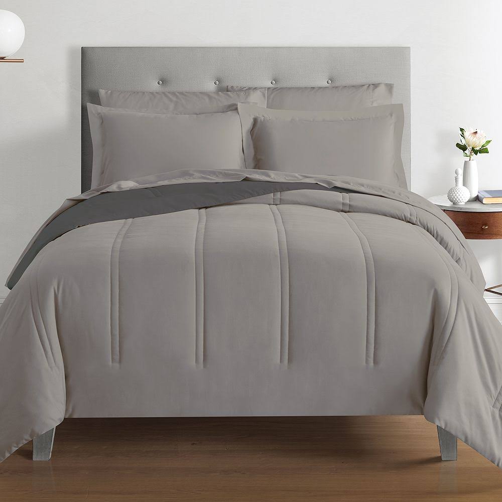 Microfiber Anti Bacterial POLYGIENE Reversible Comforter Set, Gray E7_RAFCM72E