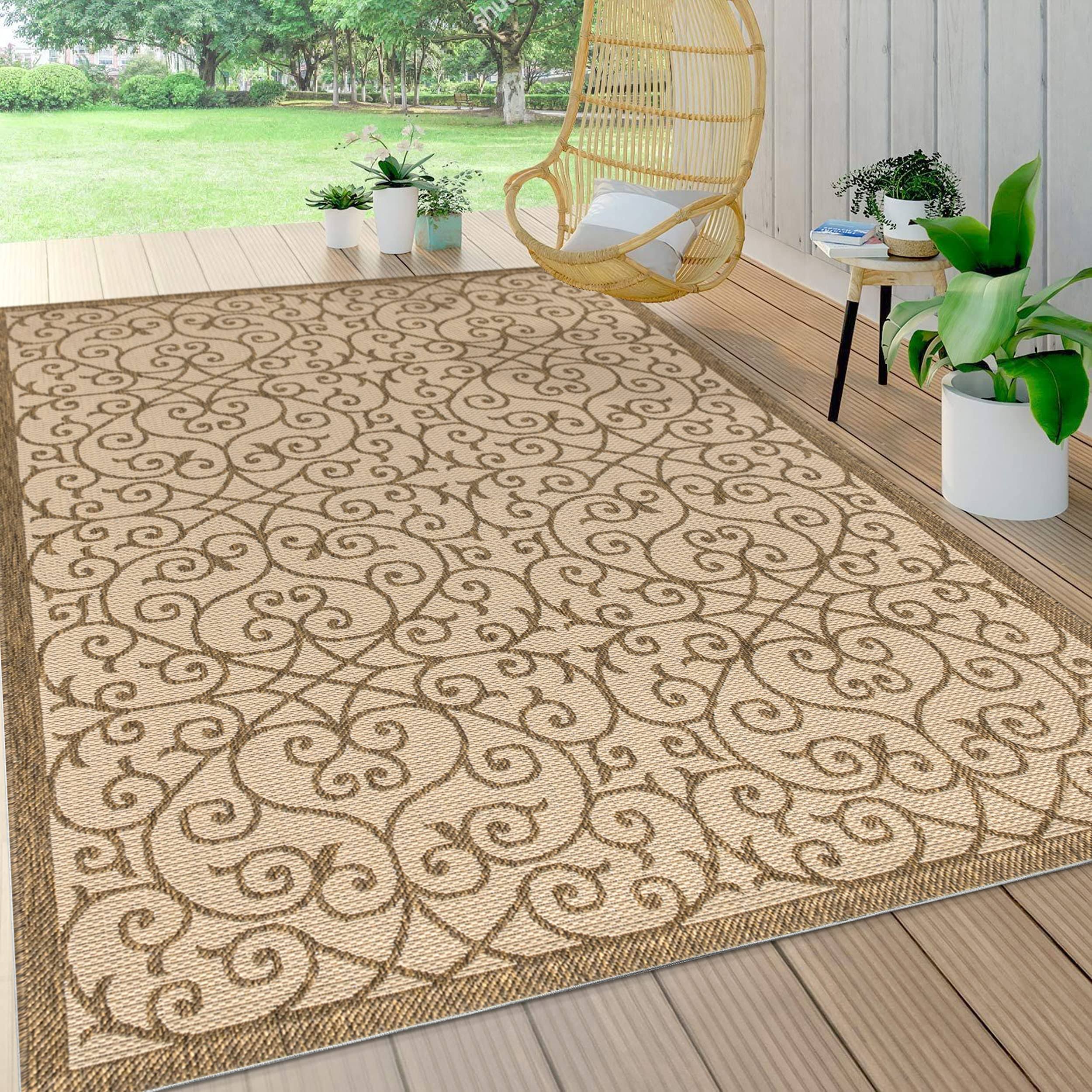 Jonathan Y Madrid Beige/Brown 9 ft. x 12 ft. Vintage Filigree Textured Weave Indoor/Outdoor Area Rug ZA_DRL4WW6W