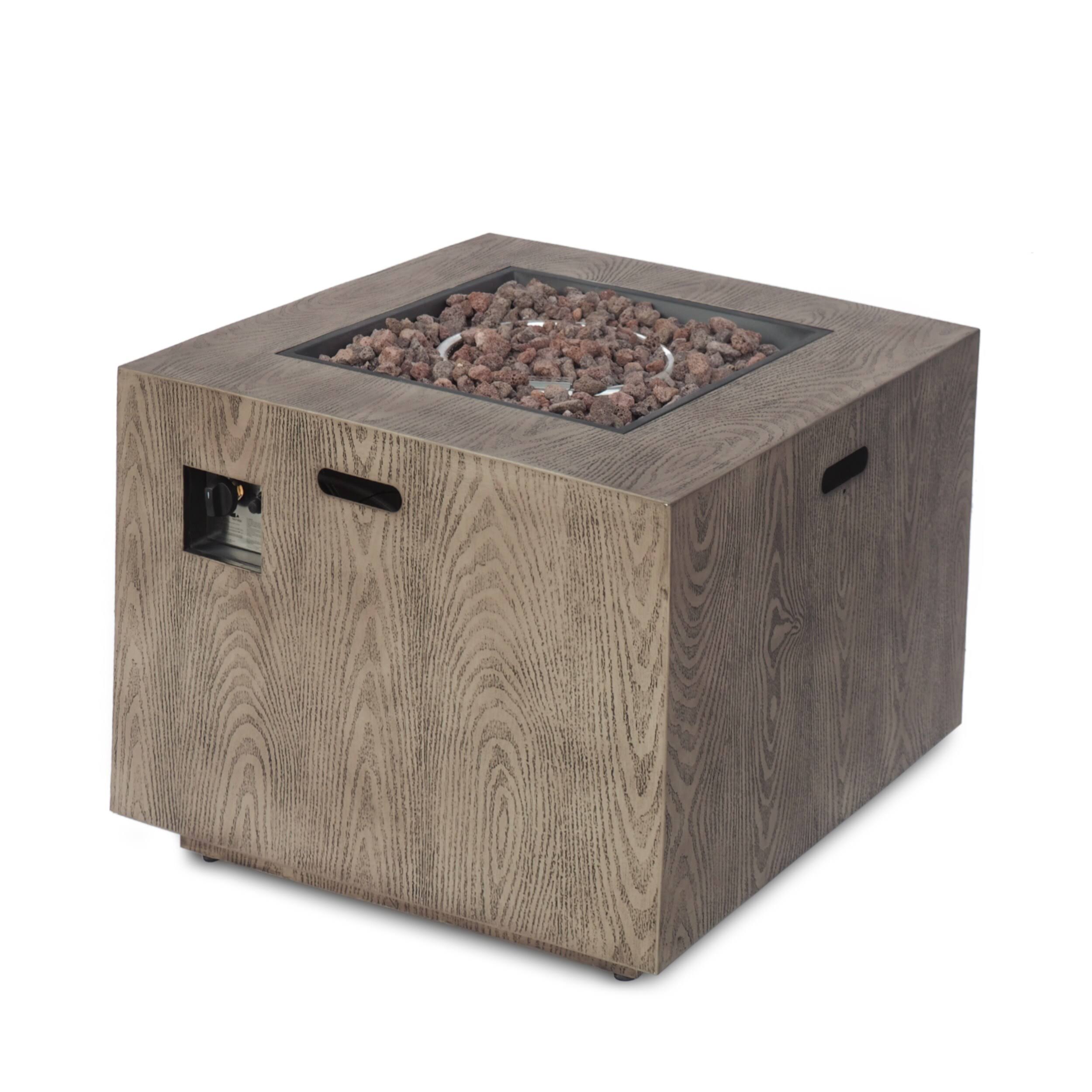 Wellington Square Fire Pit with Lava Rocks by Christopher Knight Home - Brown Wood Pattern UO_SGYKO5BN Wellington Square Fire Pit with Lava Rocks by Christopher Knight Home - Brown Wood Pattern UO_SGYKO5BN
