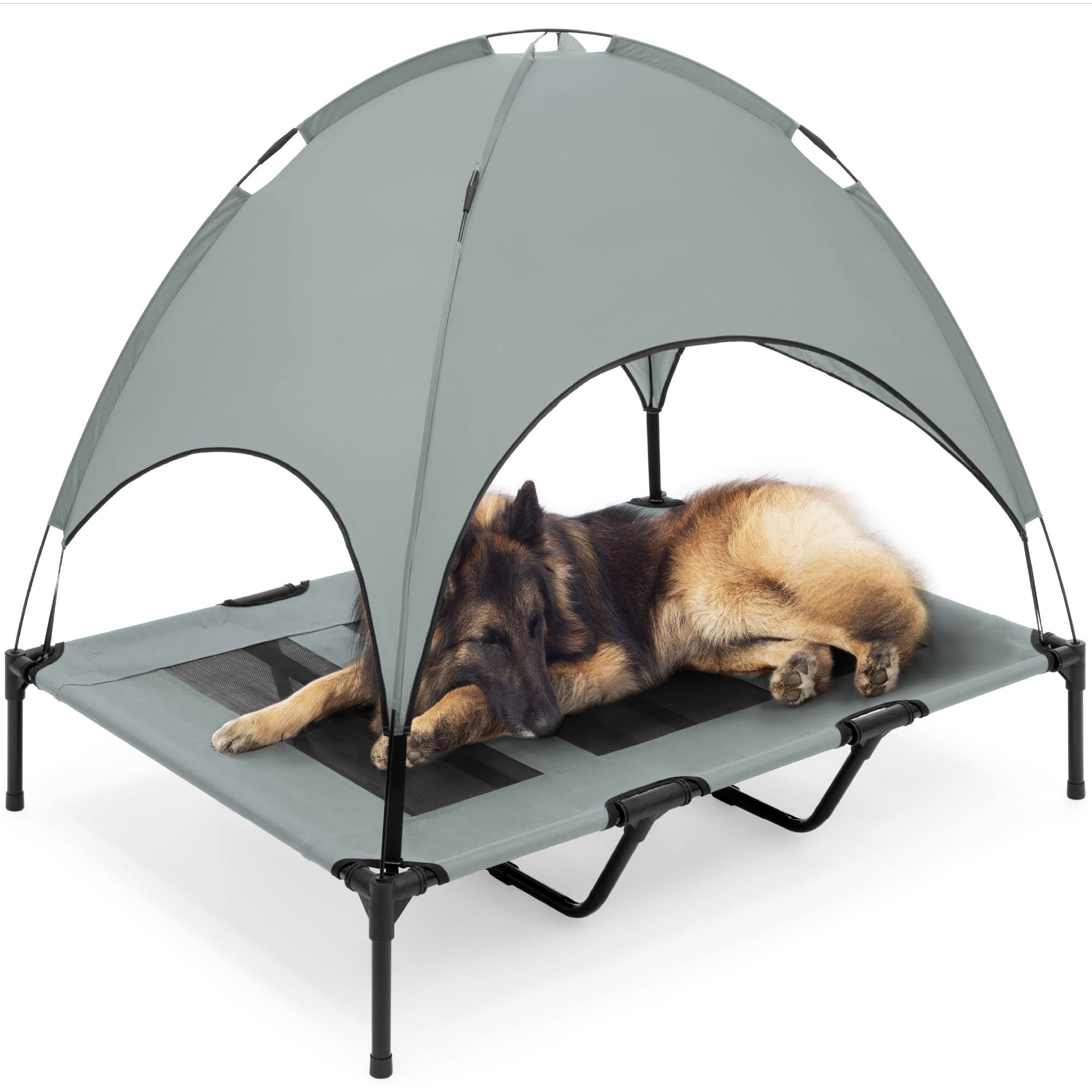 Best Choice Products 48in Outdoor Raised Mesh Cot Cooling Dog Pet Bed w/ Removable Canopy, Travel Bag - Gray GZ_ZQ3OXBEK