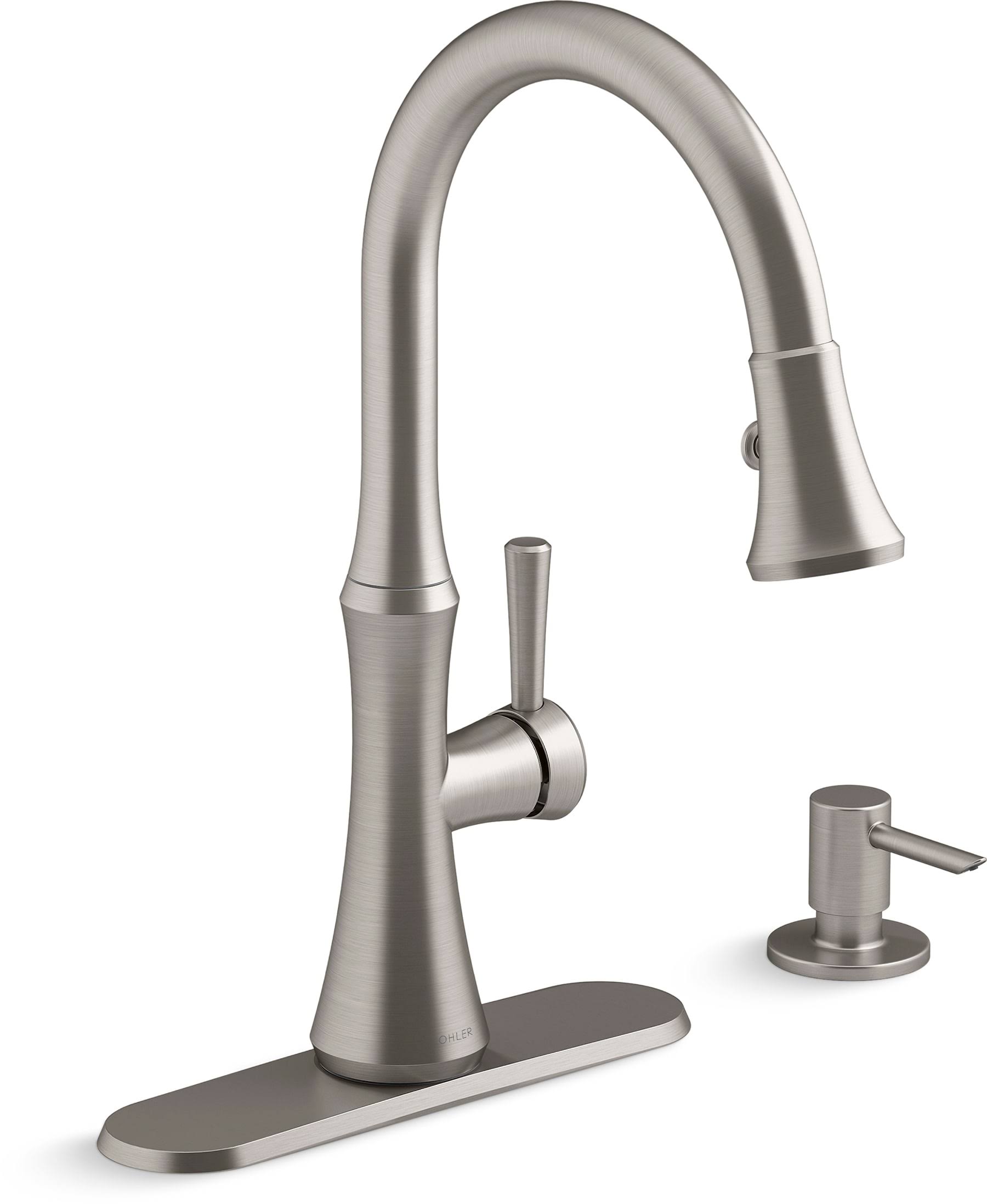 Kohler Kaori Vibrant Stainless 1-Handle Deck-Mount High-Arc Handle Kitchen Faucet (Deck Plate Included) AP_K3SHNC0E