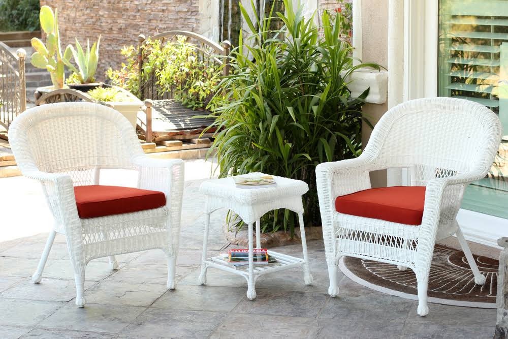 3PC White Wicker Chair and End Table Set with Red Orange Chair Cushion 9V_HFNVFNDC