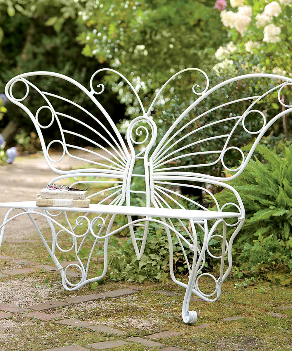 Weather-Resistant White Metal Butterfly Garden Bench UO_NL7EMTGJ