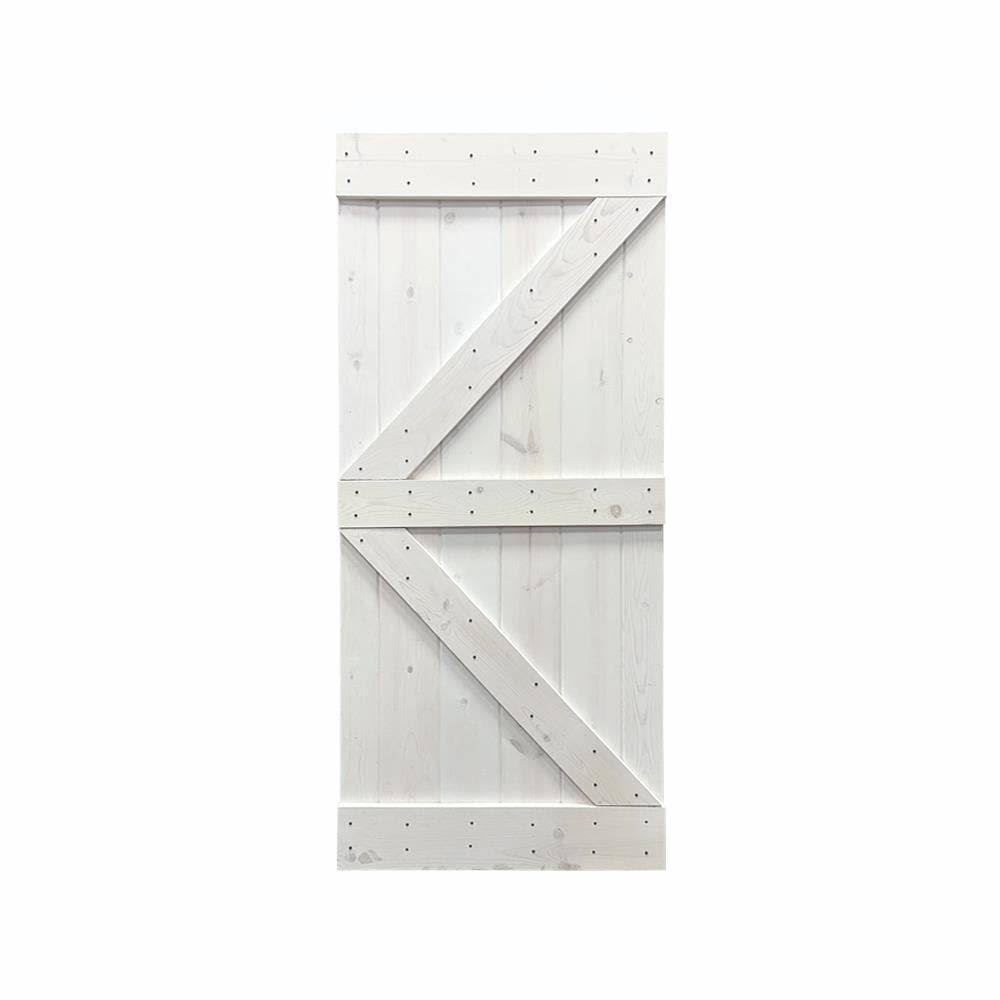 CALHOME Distressed K Series 42 in. x 84 in. Light Cream Stained Solid Knotty Pine Wood Interior Sliding Barn Door Slab ZJ_TTEONPZE