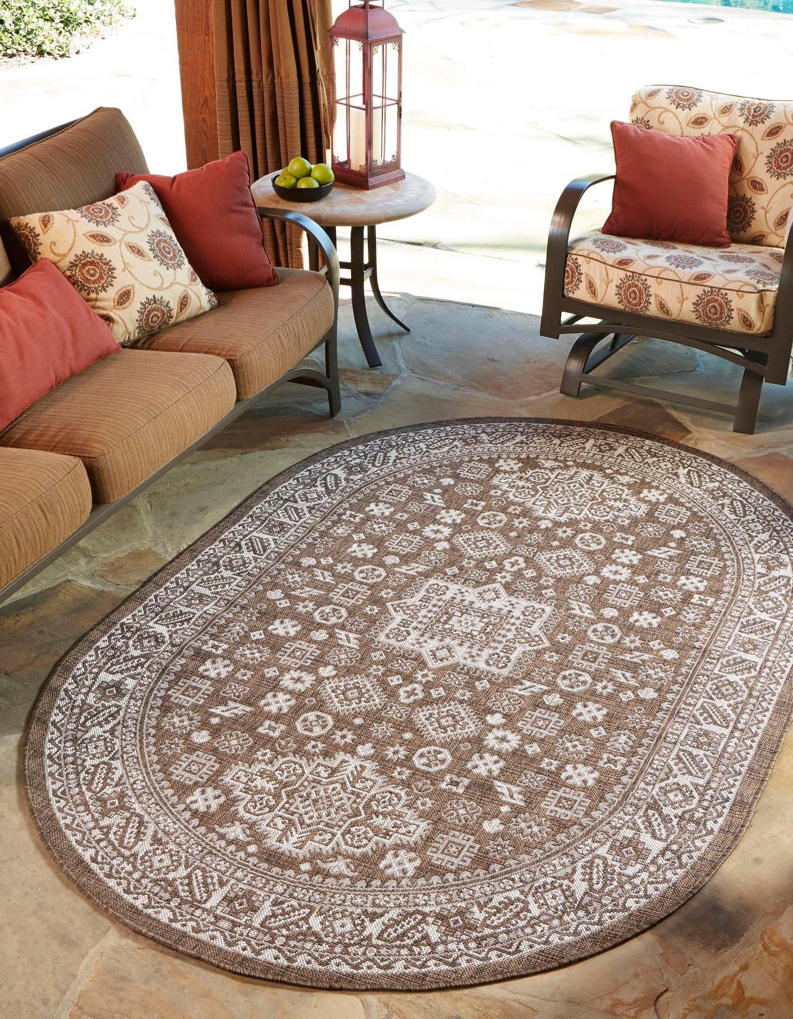 Outdoor Aztec 3x5 Oval Brown Area Rug Indoor Outdoor Rug JV_9SUKCAPA