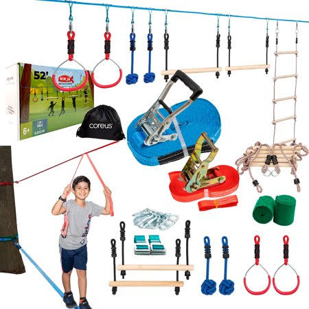 Ninja Warrior Obstacle Course for Kids Ninja Line 52 ft. Slackline, Size 2 in N2_WV9HPE5U