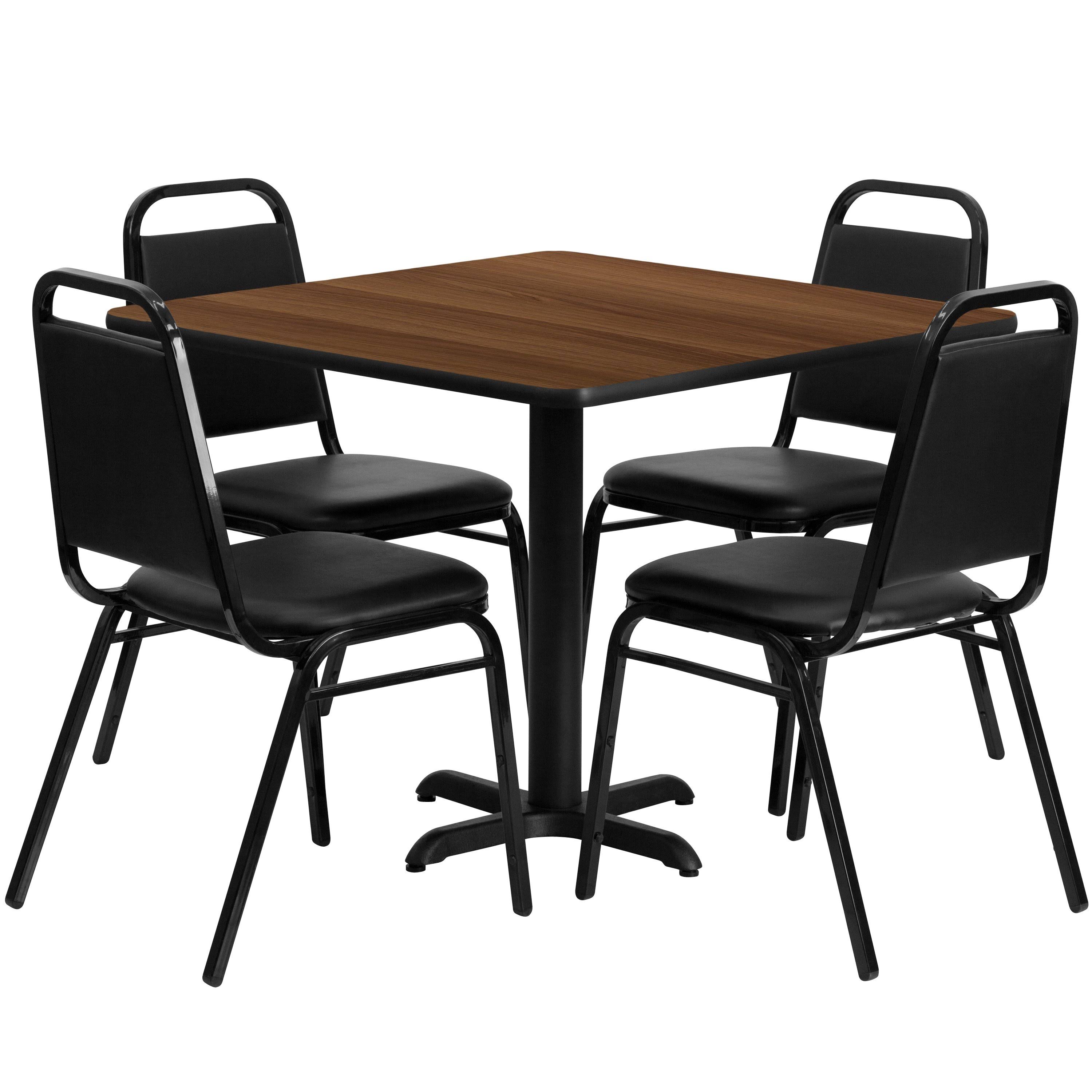 Flash Furniture 36'' Square Walnut Laminate Table Set with 4 Black Trapezoidal Back Banquet Chairs SG_3FDOG06S Flash Furniture 36'' Square Walnut Laminate Table Set with 4 Black Trapezoidal Back Banquet Chairs SG_3FDOG06S