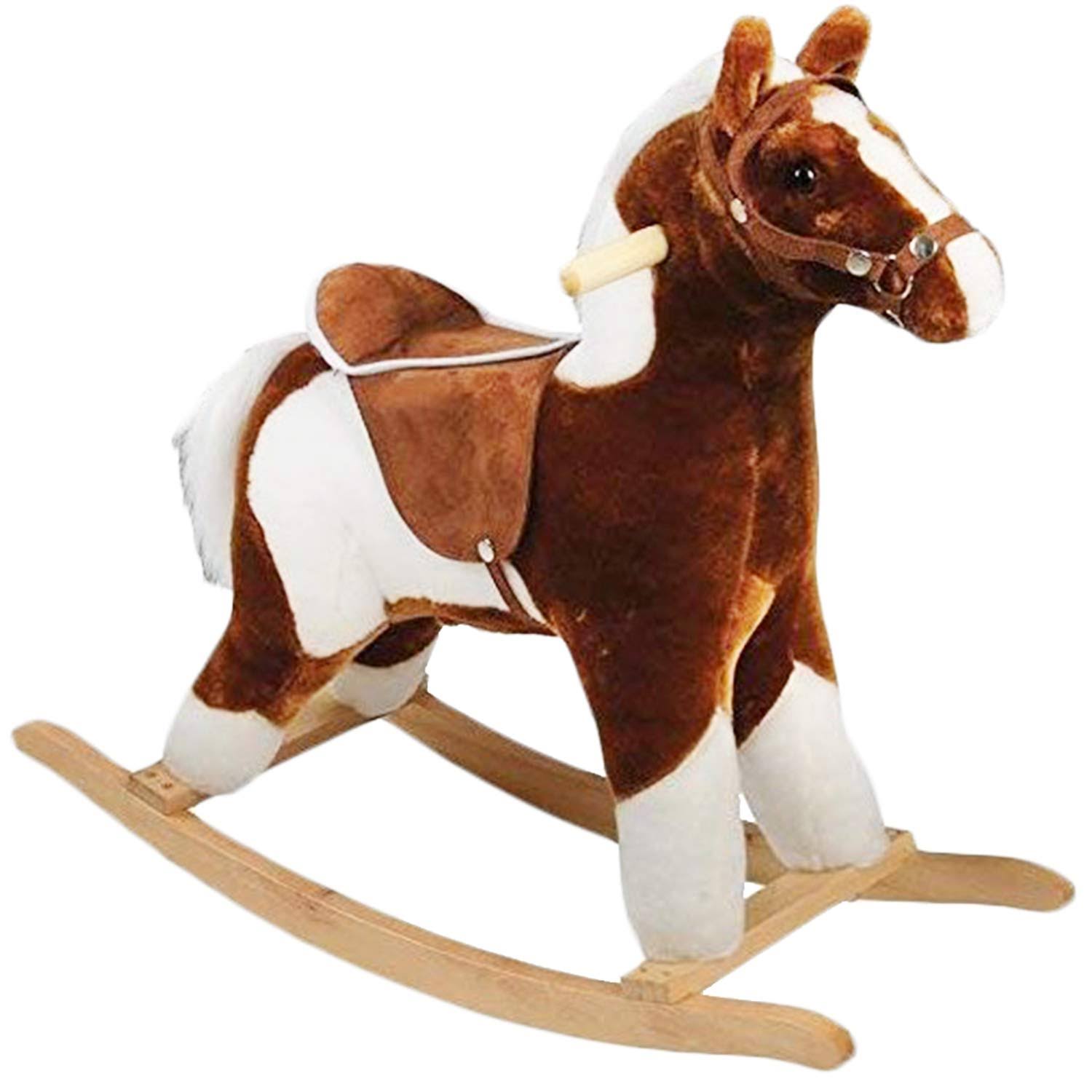 Pinto Rocking Horse with Brown Saddle LB_MNA2DHRD