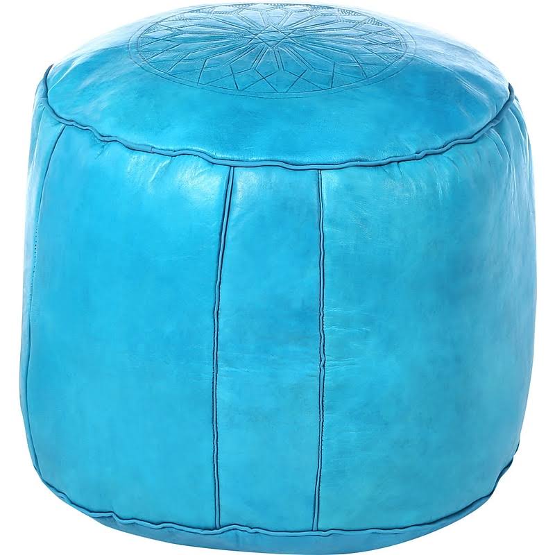 Ivy Bronx Neasa Fez Leather Pouf Upholstery Color: Sky Blue 6K_JJLLEZF2