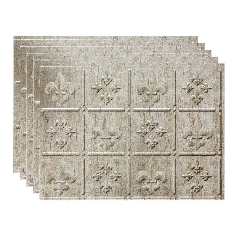 Fasade Fleur De Lis Decorative Vinyl Backsplash 15 Sq ft Kit in Vintage Metal ZD_AHOLPBHI Fasade Fleur De Lis Decorative Vinyl Backsplash 15 Sq ft Kit in Vintage Metal ZD_AHOLPBHI
