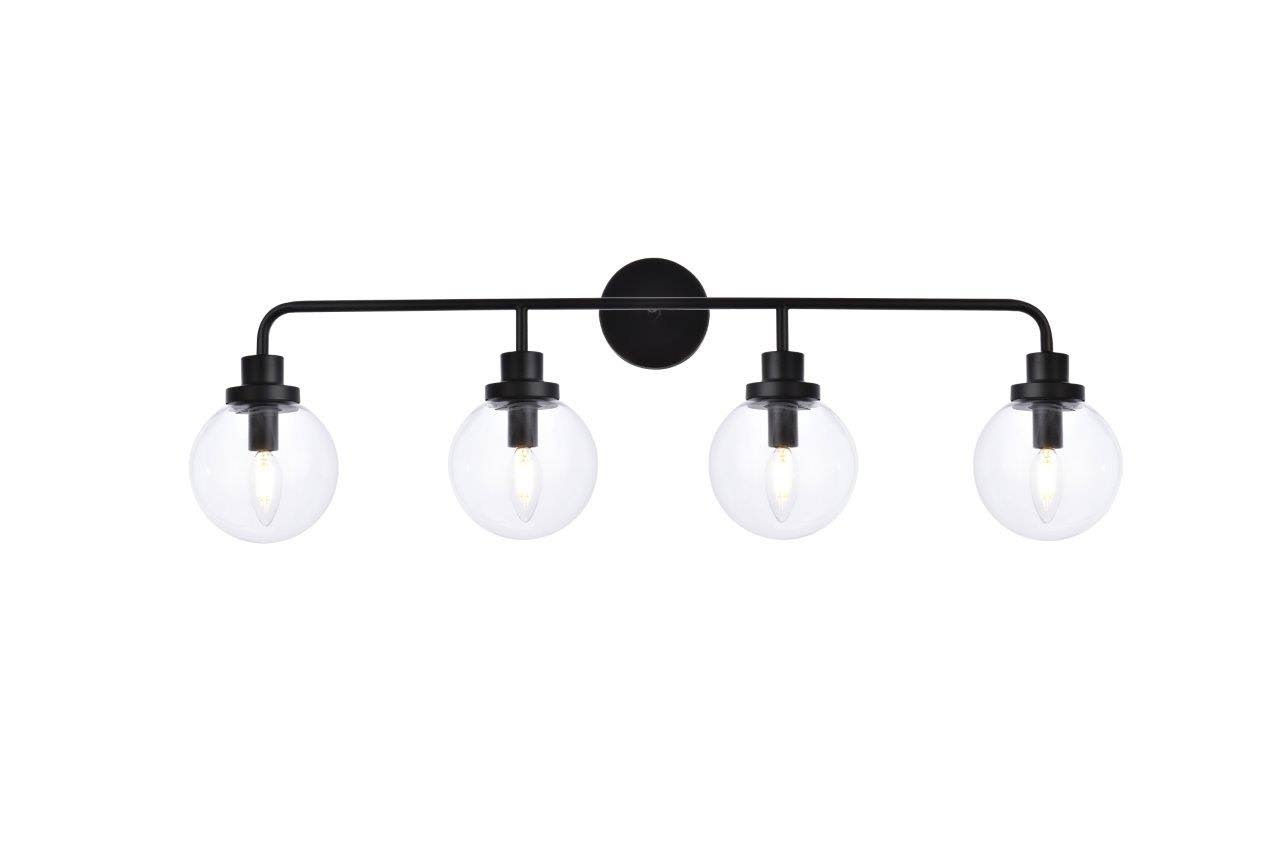 Hanson 4 Lights Bath Sconce in Black with Clear Shade LD7037W38BK WR_HKSAS9BA