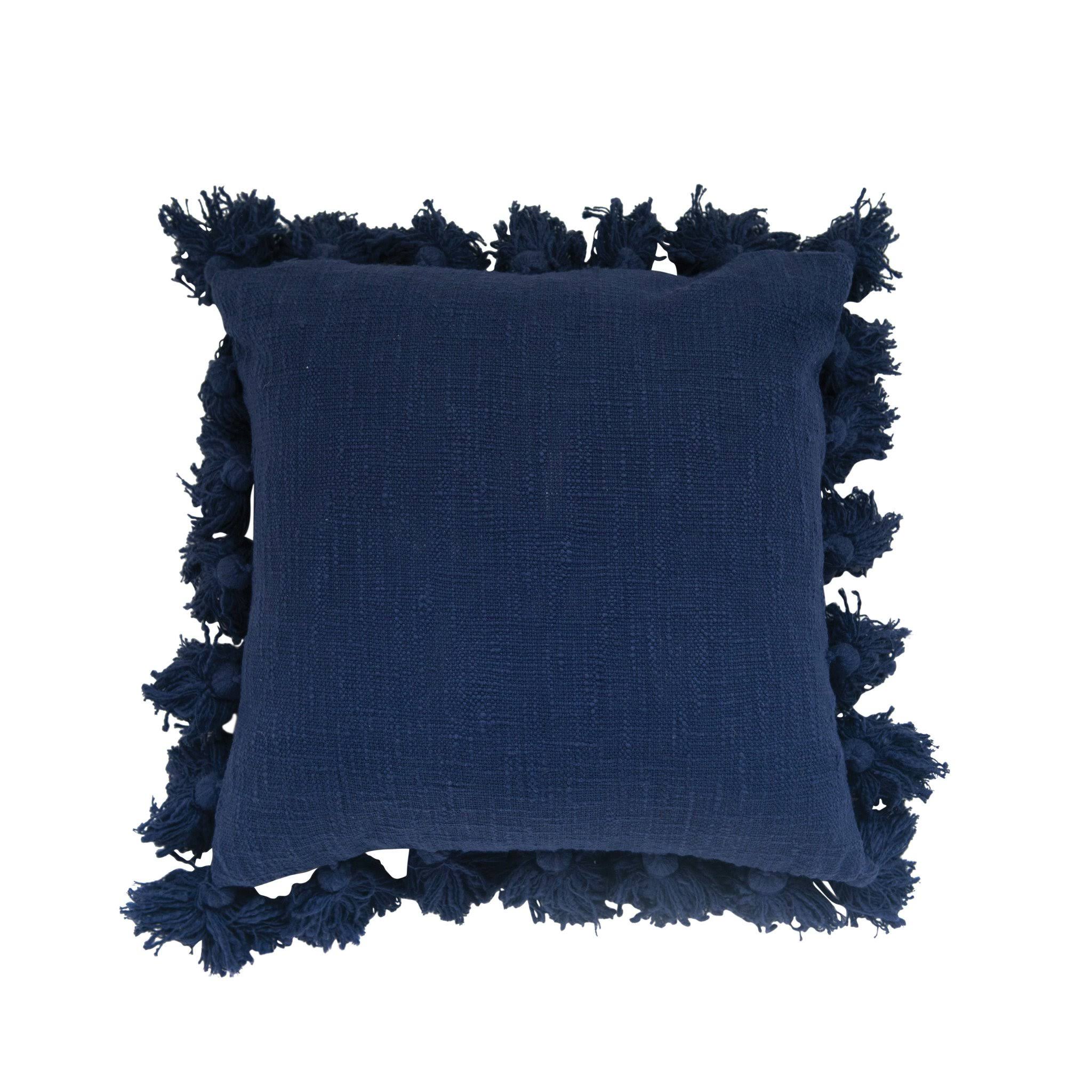 Square Navy Cotton Pillow with Tassels EA_85UZSAEL Square Navy Cotton Pillow with Tassels EA_85UZSAEL