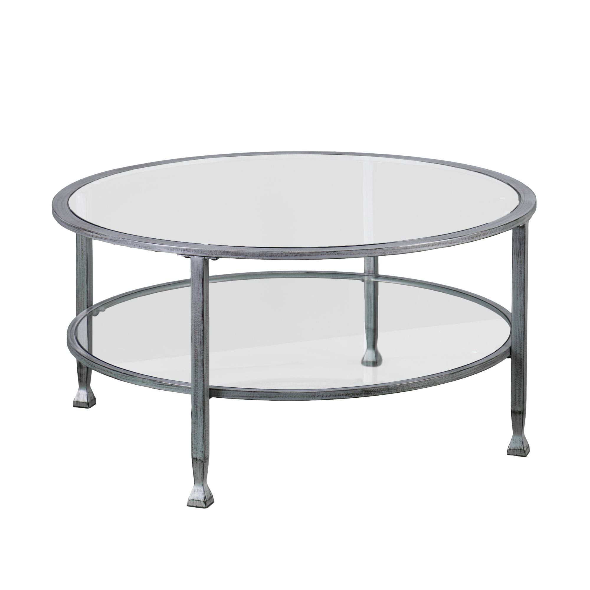 Southern Enterprises Jaymes, Glass Round Cocktail Table, Silver IB_QHULSY1K