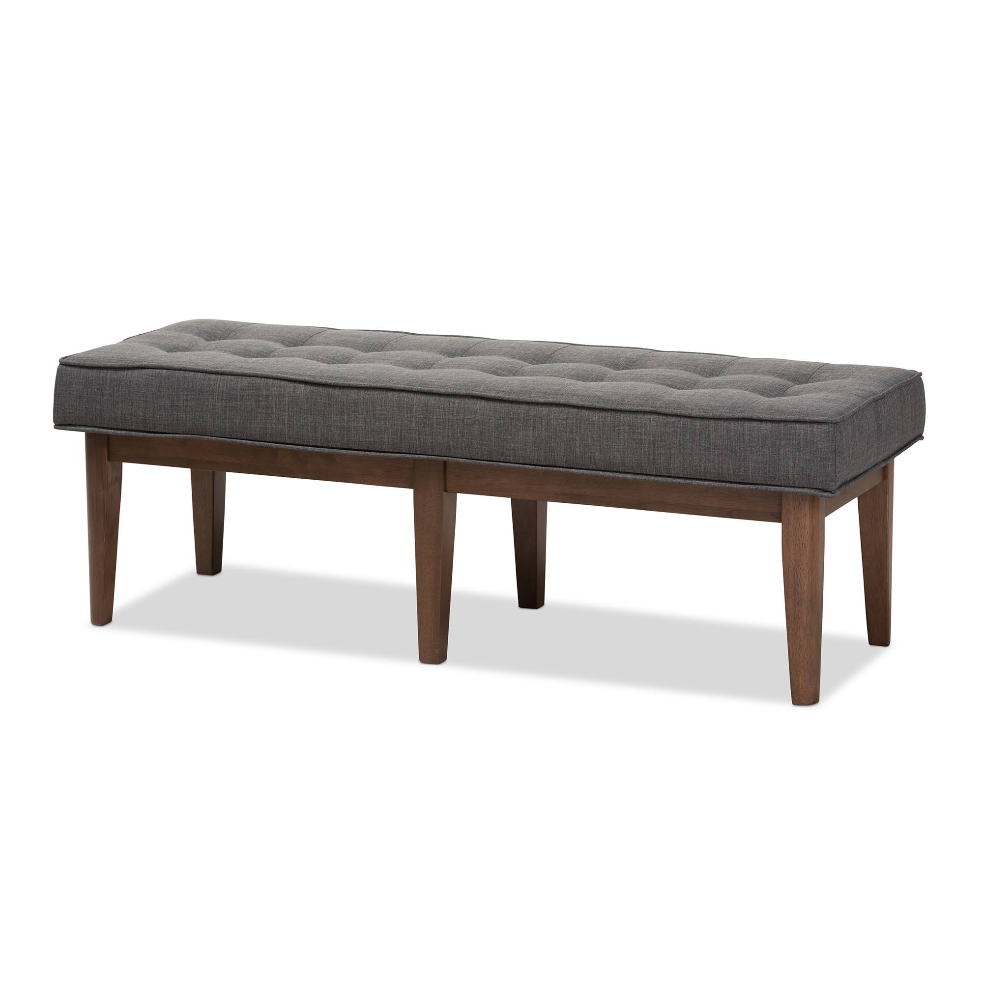 Baxton Studio Lucca Mid-Century Modern Walnut Wood Dark Grey Fabric Button-Tufted Bench MF_PA7WVJRY Baxton Studio Lucca Mid-Century Modern Walnut Wood Dark Grey Fabric Button-Tufted Bench MF_PA7WVJRY