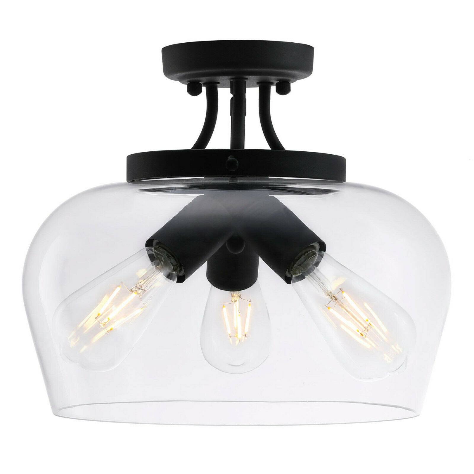Merra 14 in. 3-Light Matte Black Semi-Flush Mount with Clear Glass Shade Q2_LKR2U6TS