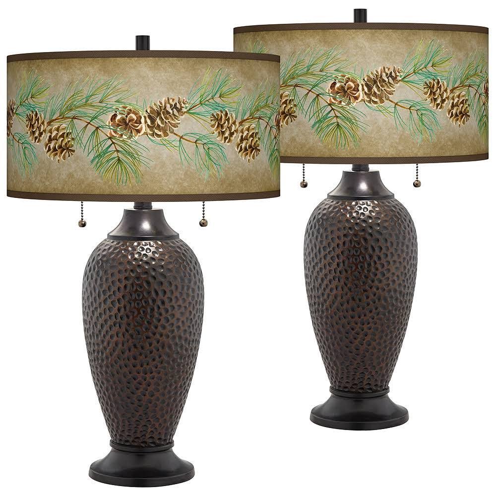 Giclee Glow Cone Branch Hammered Oil-Rubbed Bronze Table Lamps Set of 2, Brown 7D_LABNDX1M