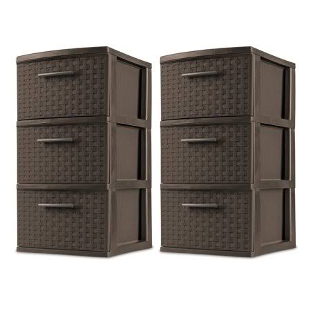 Sterilite Plastic 3 Drawer Weave Tower Espresso Set of 2 - 2pcs, Size 15 D x 12 5/8 W x 24 H, Brown 14_ISZ1JTVV Sterilite Plastic 3 Drawer Weave Tower Espresso Set of 2 - 2pcs, Size 15 D x 12 5/8 W x 24 H, Brown 14_ISZ1JTVV