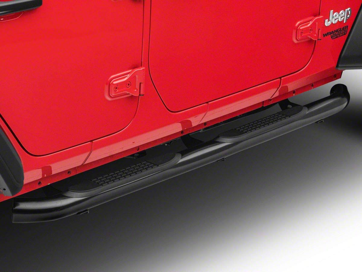 Redrock 4x4 3-Inch Round Curved Side Step Bars; Textured Black Compatible With 18-22 Jeep Wrangler Jl 4-Door QT_LJSAOYON Redrock 4x4 3-Inch Round Curved Side Step Bars; Textured Black Compatible With 18-22 Jeep Wrangler Jl 4-Door QT_LJSAOYON