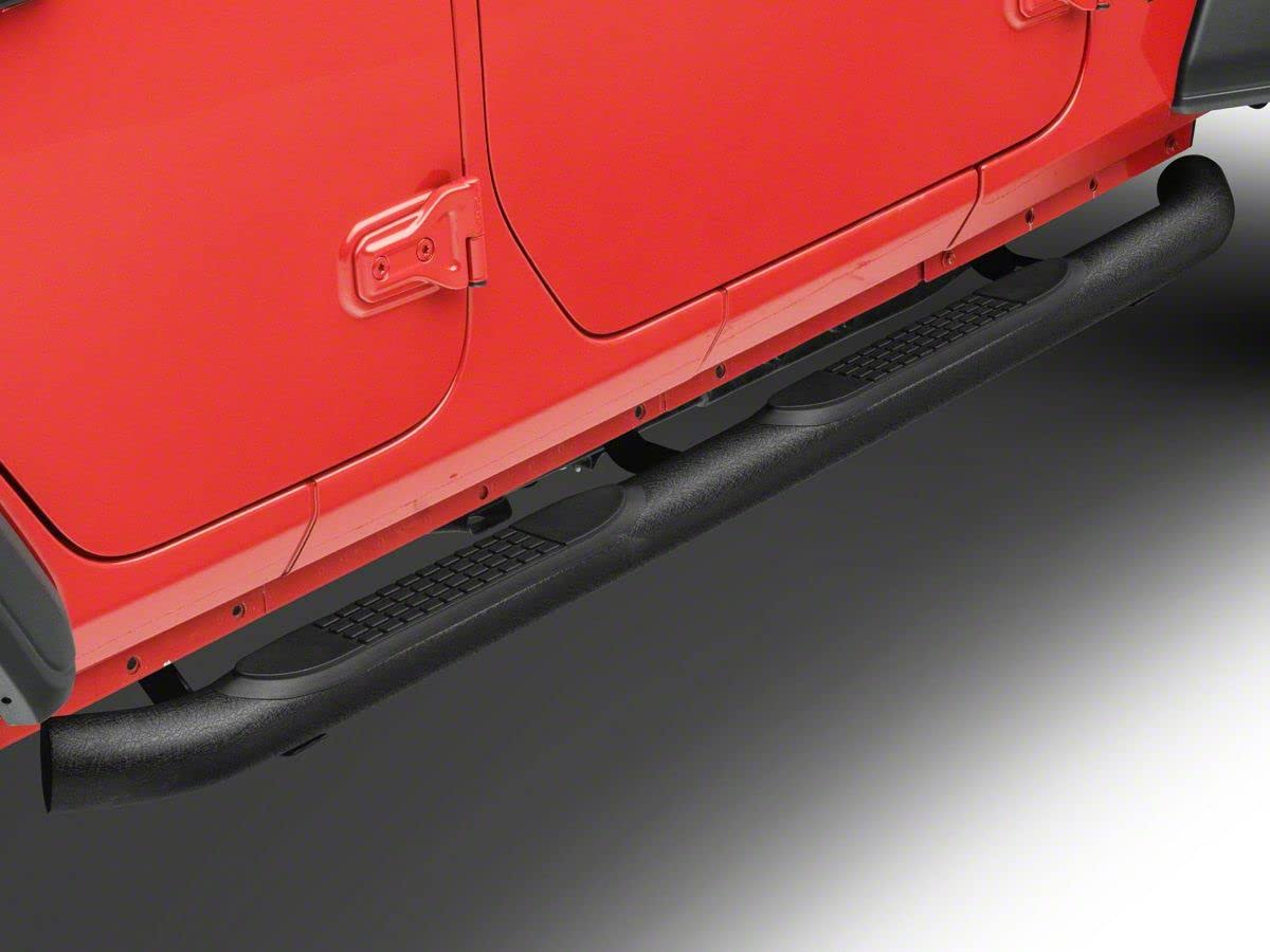 Redrock 4x4 3-Inch Round Curved Side Step Bars; Textured Black Compatible With 18-22 Jeep Wrangler Jl 4-Door QT_LJSAOYON Redrock 4x4 3-Inch Round Curved Side Step Bars; Textured Black Compatible With 18-22 Jeep Wrangler Jl 4-Door QT_LJSAOYON