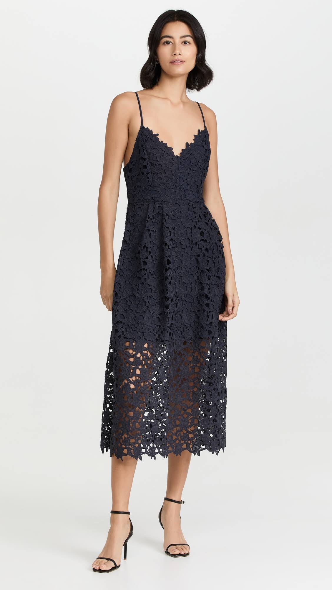 Astr The Label Women's Lace A Line Midi Dress Xs Navy GC_ODJYET42