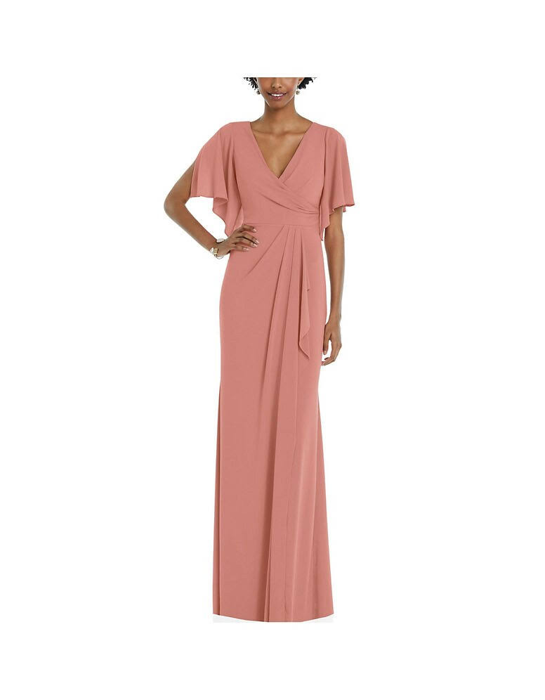 Dessy Collection Faux Wrap Split Sleeve Maxi Dress With Cascade Skirt - 3107 - Black - S X0_GYBTXLQ8
