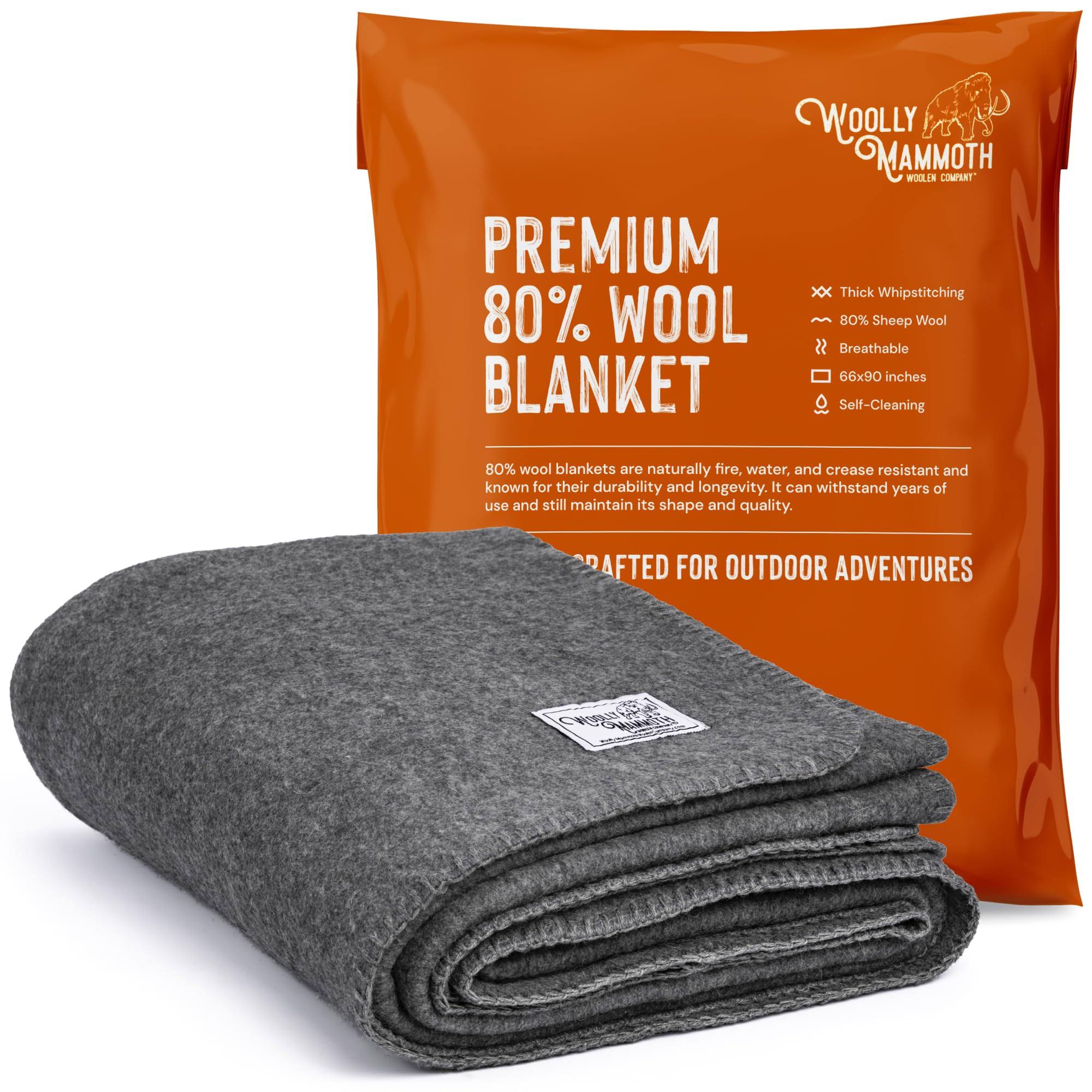 Woolly Mammoth Woolen Co. | Extra Large Merino Wool Camp Blanket | Perfect Outdoor Gear | Bedroll For Bushcraft, Camping, Trekking, Hiking, Survival 2B_2QVR32YC