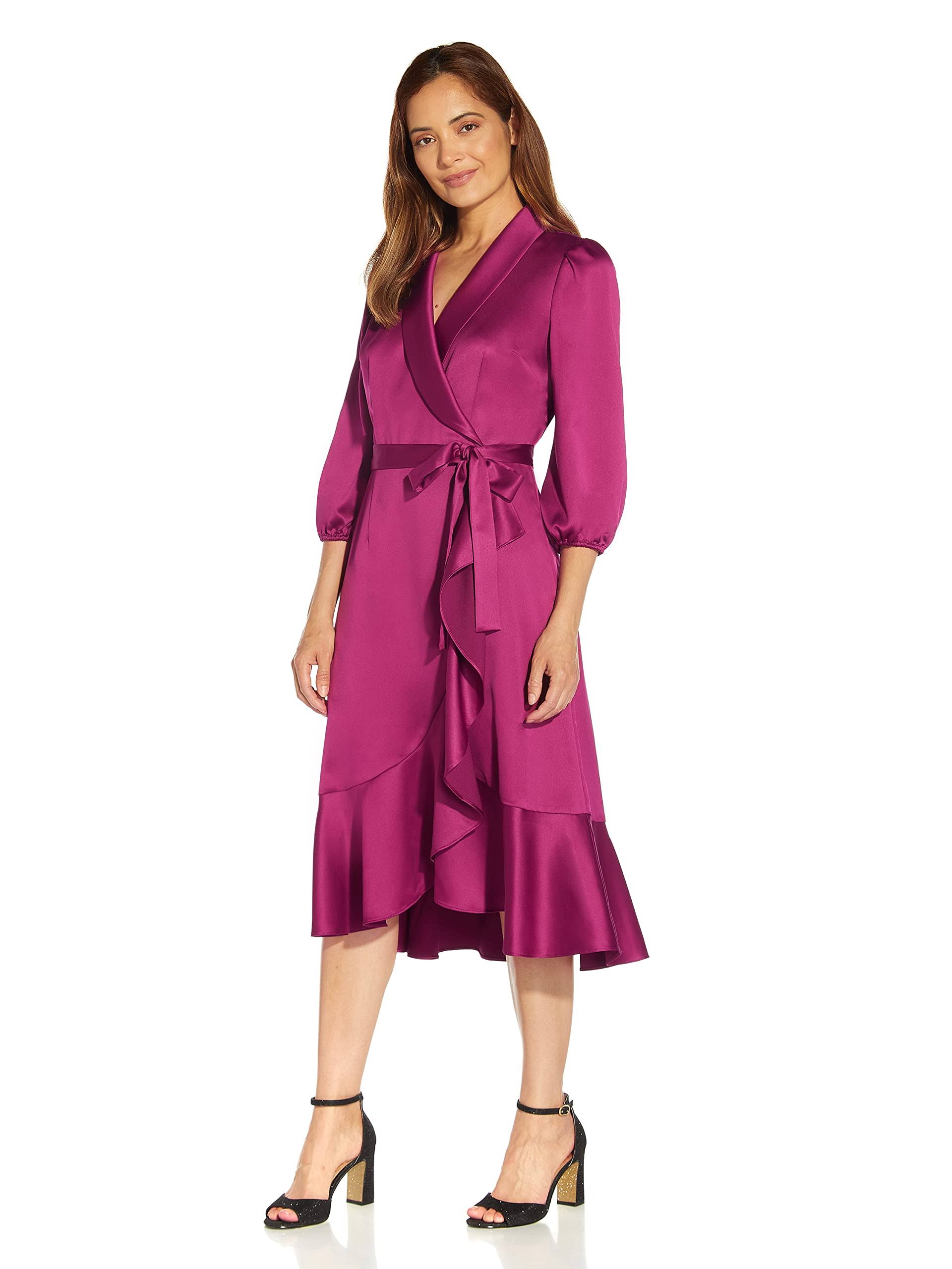 Adrianna Papell Women's Satin Crepe Wrap Dress - Red Plum - 10 VV_FQ0VSIHY Adrianna Papell Women's Satin Crepe Wrap Dress - Red Plum - 10 VV_FQ0VSIHY
