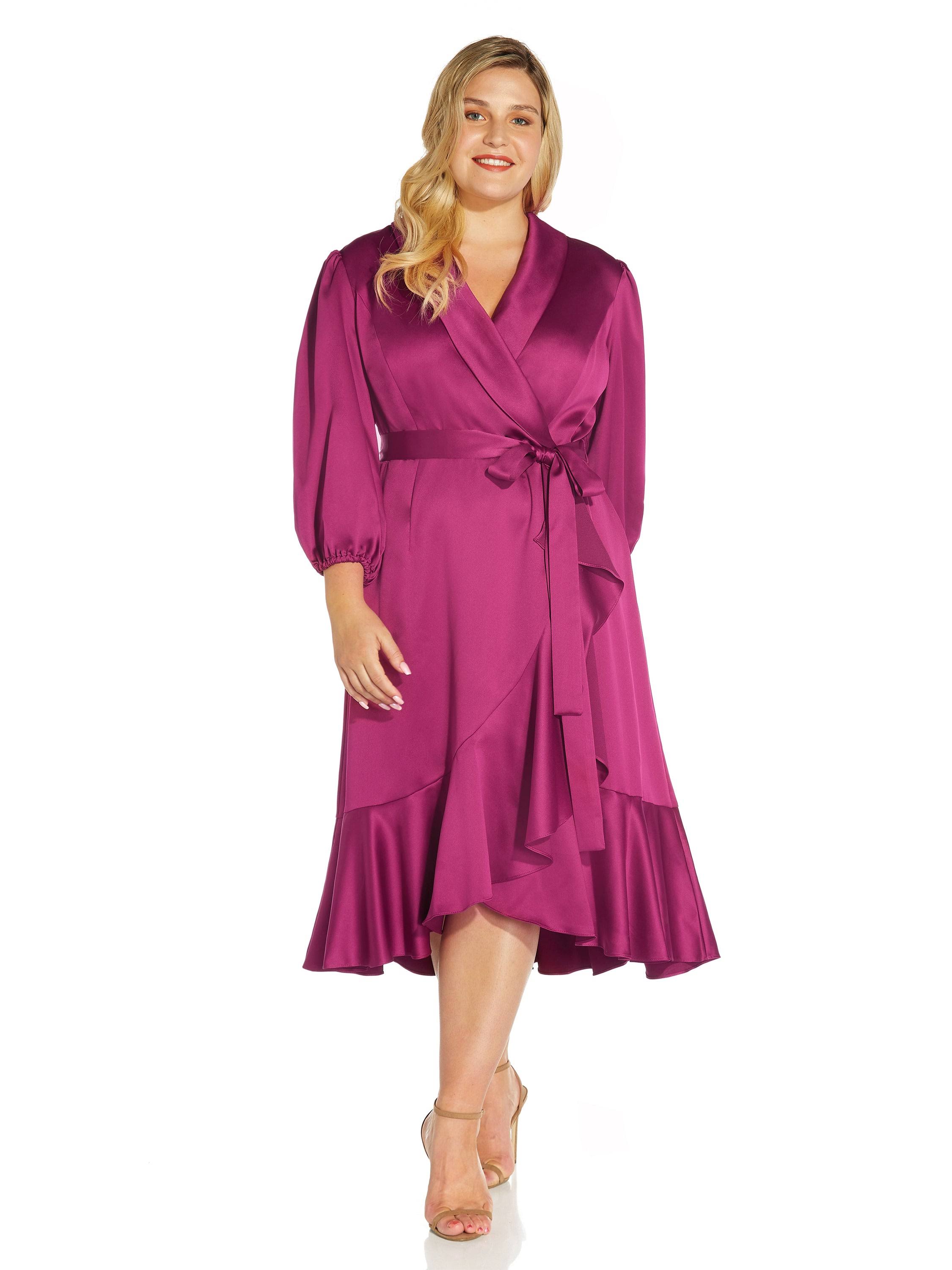 Adrianna Papell Women's Satin Crepe Wrap Dress - Red Plum - 10 VV_FQ0VSIHY