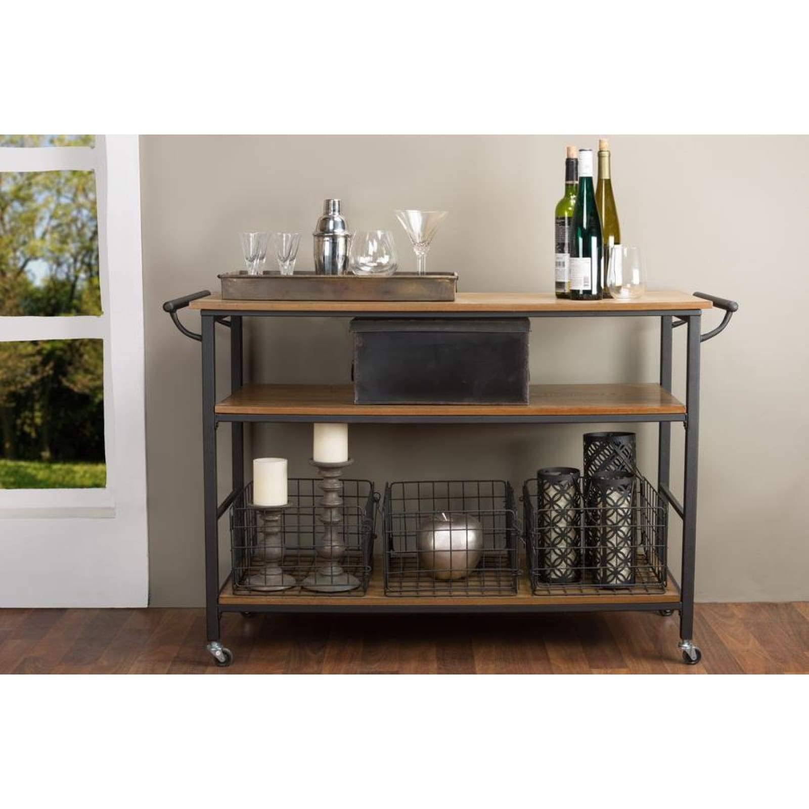 Baxton Studio Lancashire Wood And Metal Kitchen Cart, Brown OO_U9IOJYCX