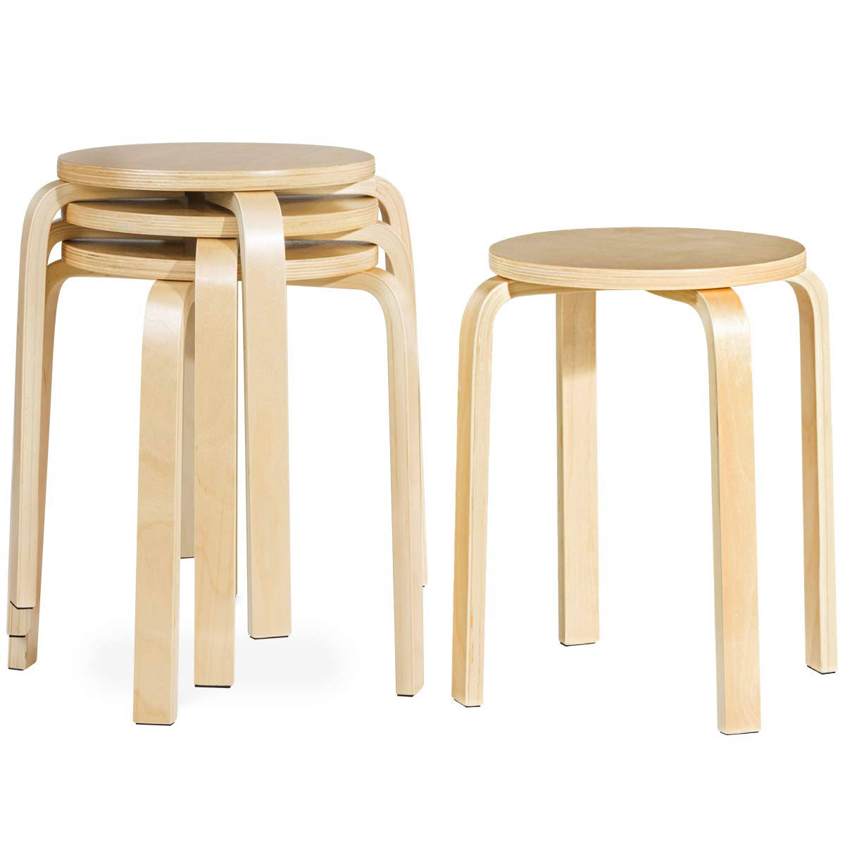 Costway Set Of 4 17-Inch Bentwood Stools Stacking Home Room Furniture Decor, Brown GV_3I6TTTJ2