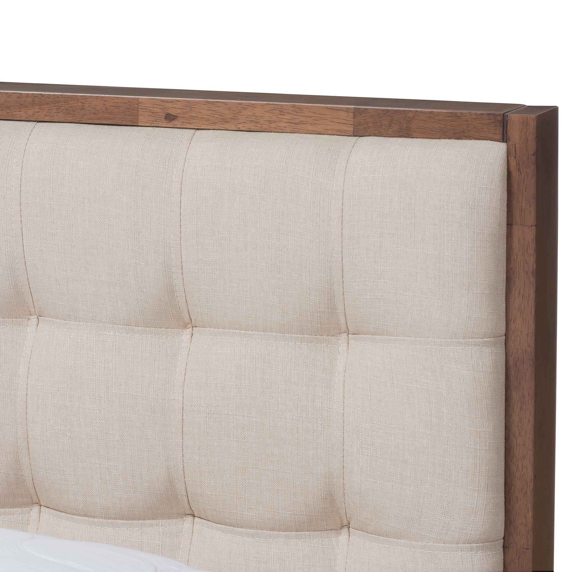 Soloman Mid Modern Fabric And Walnut Finished Wood Platform Full Bed Light Beige - Baxton Studio EY_JRRHJJLZ