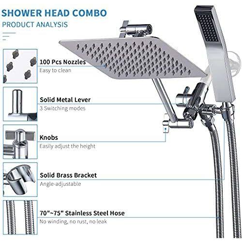 G-Promise All Metal Dual Square Shower Head Combo | 8' Rain Shower Head | Handh IE_YEYR15JD