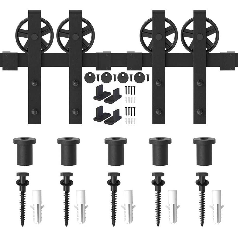 Winsoon 4-12 Ft Sliding Barn Door Hardware Track Kit For Double Doors Big Spoke Rollers - 6ft WA_EVGDQ6DB