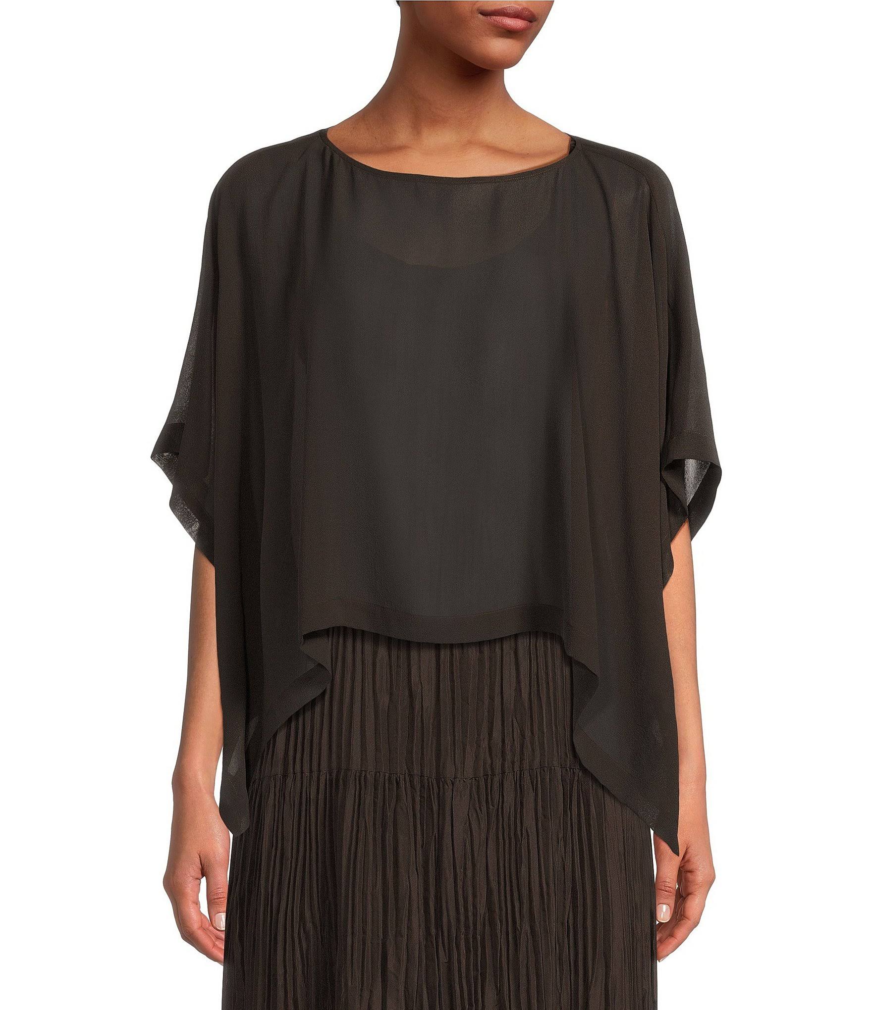 Eileen Fisher Sheer Silk Georgette Poncho Espresso / S/M JS_X9DYGR3P Eileen Fisher Sheer Silk Georgette Poncho Espresso / S/M JS_X9DYGR3P