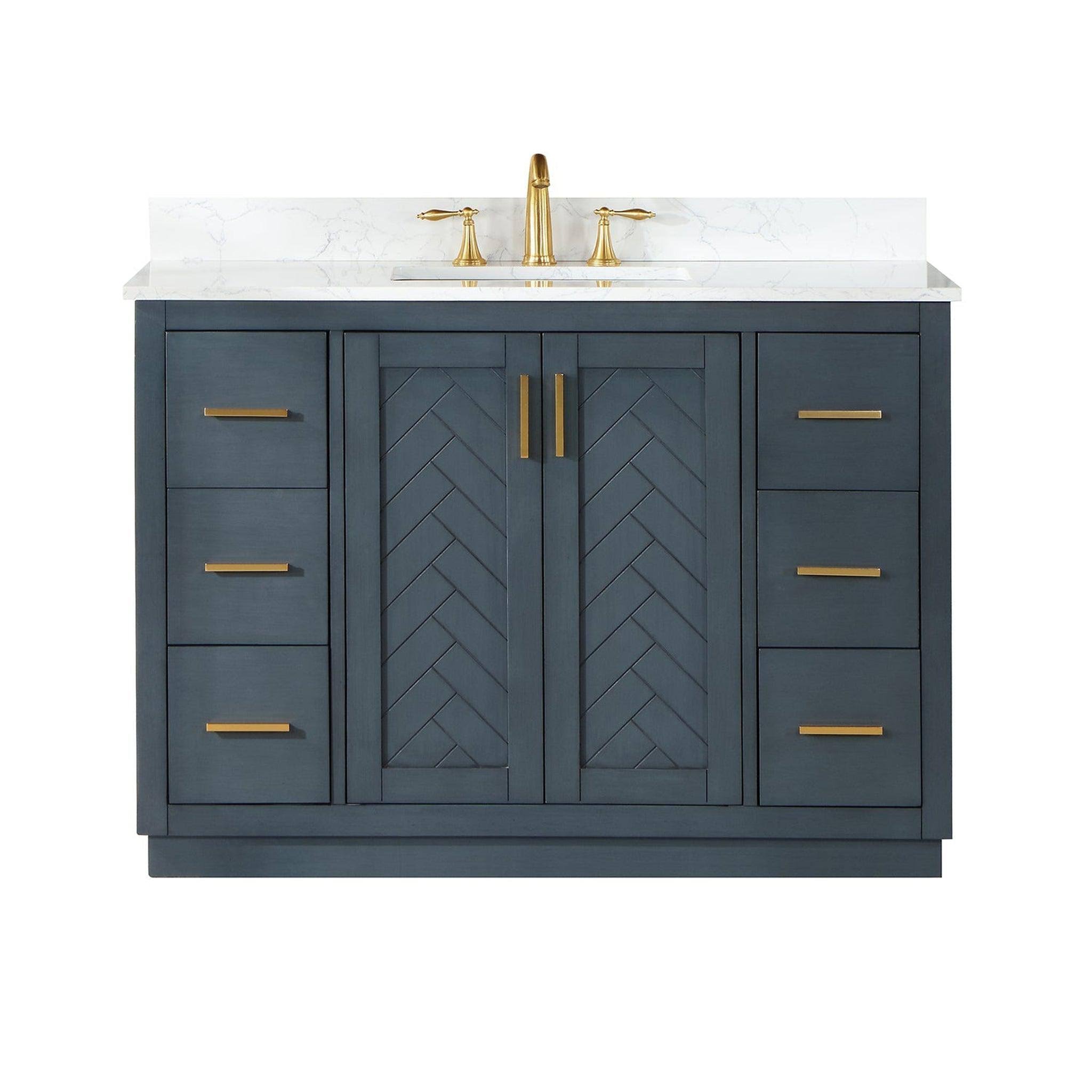 Altair - Gazsi 48 Single Bathroom Vanity Set With Grain White Composite Stone Countertop, Classic Blue / Without Mirror 09_8TO1NHCP Altair - Gazsi 48 Single Bathroom Vanity Set With Grain White Composite Stone Countertop, Classic Blue / Without Mirror 09_8TO1NHCP