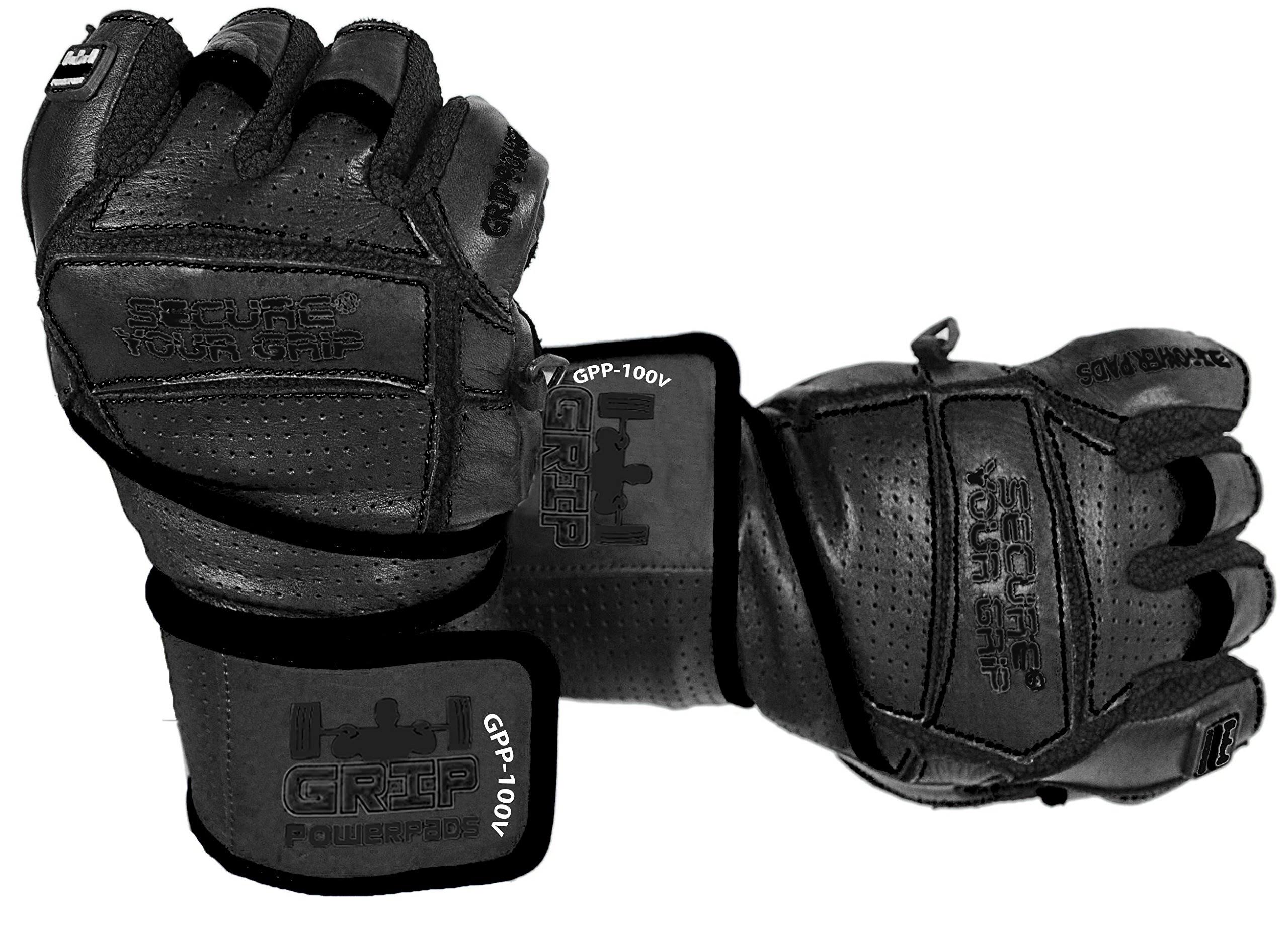 Grip Power Pads Elite Leather Gym Gloves With Built In 2 Wide Wrist Wraps Leather Glove Design For Weight Power Lifting Bodybuilding & Strength KK_K6LTA4XF