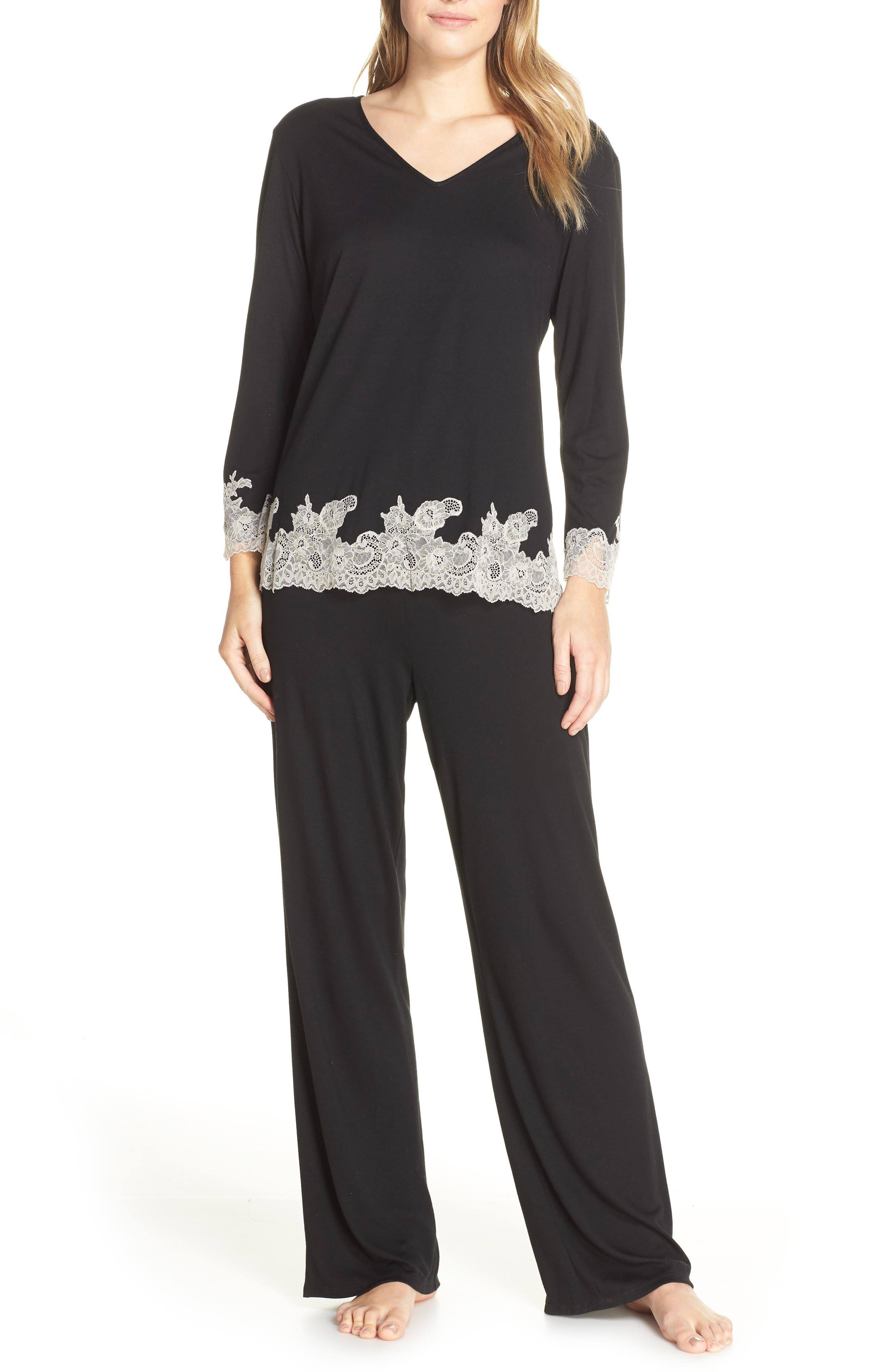 Natori Women's Luxe Shangri-La Pajama Set - Black - Size M FI_XOEURKC3