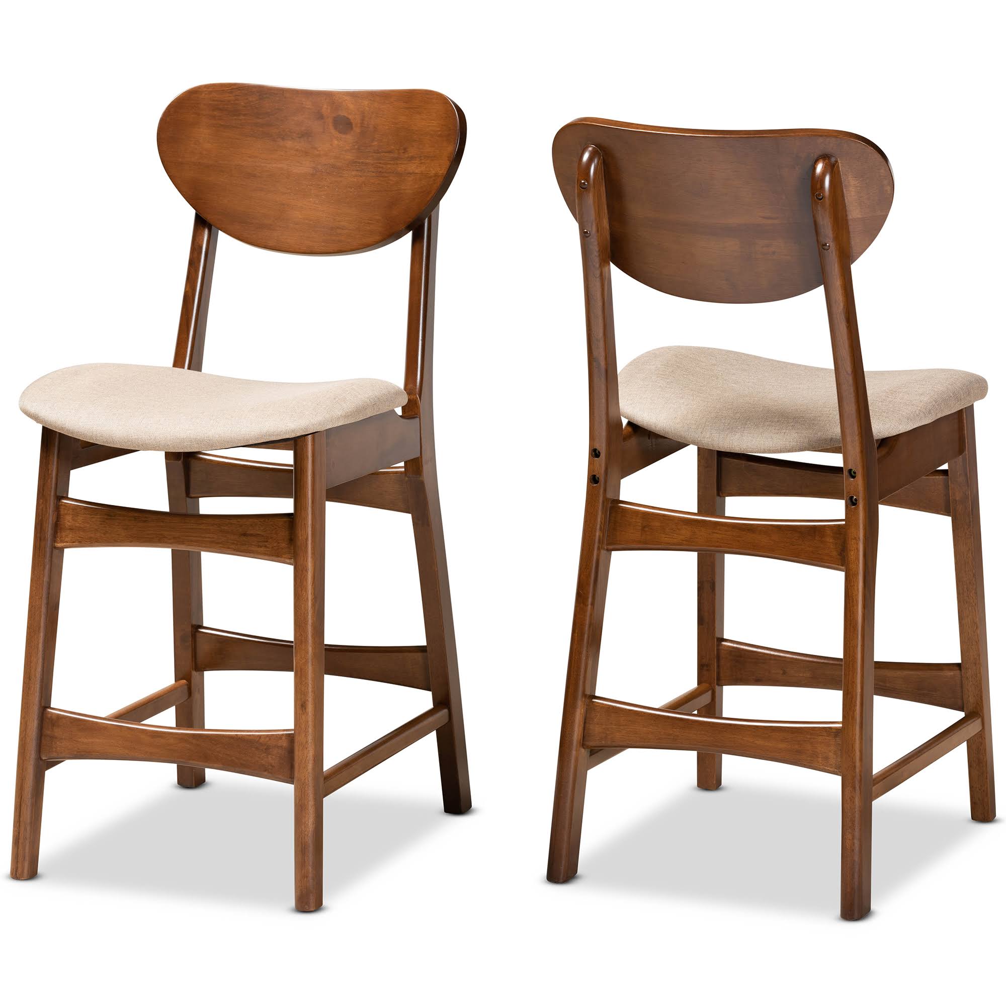 Baxton Studio Katya Mid-Century Modern Fabric Upholstered And Finished Wood 2-Piece Counter Stool Set Sand & Walnut Brown NW_ZHKFZIS0