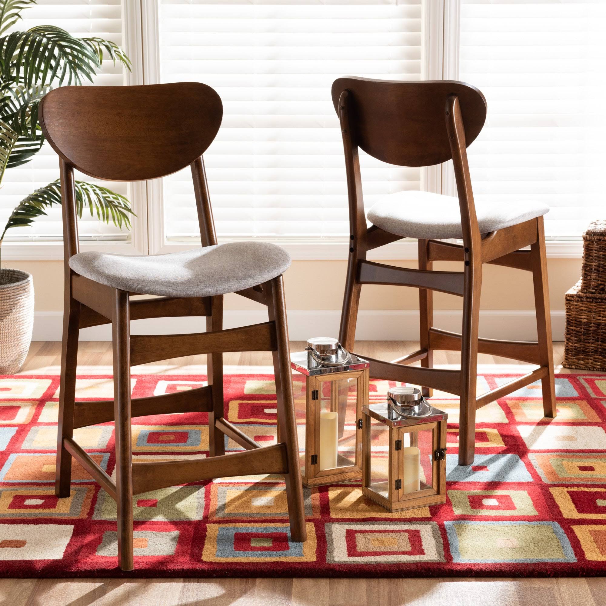 Baxton Studio Katya Mid-Century Modern Fabric Upholstered And Finished Wood 2-Piece Counter Stool Set Sand & Walnut Brown NW_ZHKFZIS0 Baxton Studio Katya Mid-Century Modern Fabric Upholstered And Finished Wood 2-Piece Counter Stool Set Sand & Walnut Brown NW_ZHKFZIS0