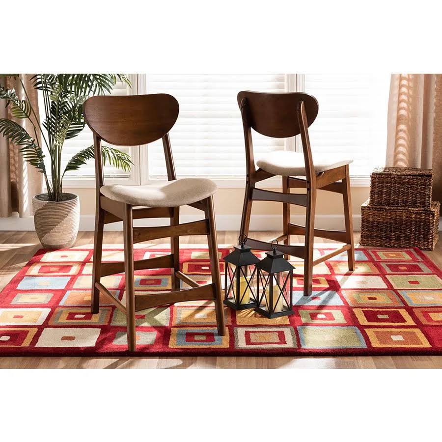 Baxton Studio Katya Mid-Century Modern Fabric Upholstered And Finished Wood 2-Piece Counter Stool Set Sand & Walnut Brown NW_ZHKFZIS0 Baxton Studio Katya Mid-Century Modern Fabric Upholstered And Finished Wood 2-Piece Counter Stool Set Sand & Walnut Brown NW_ZHKFZIS0