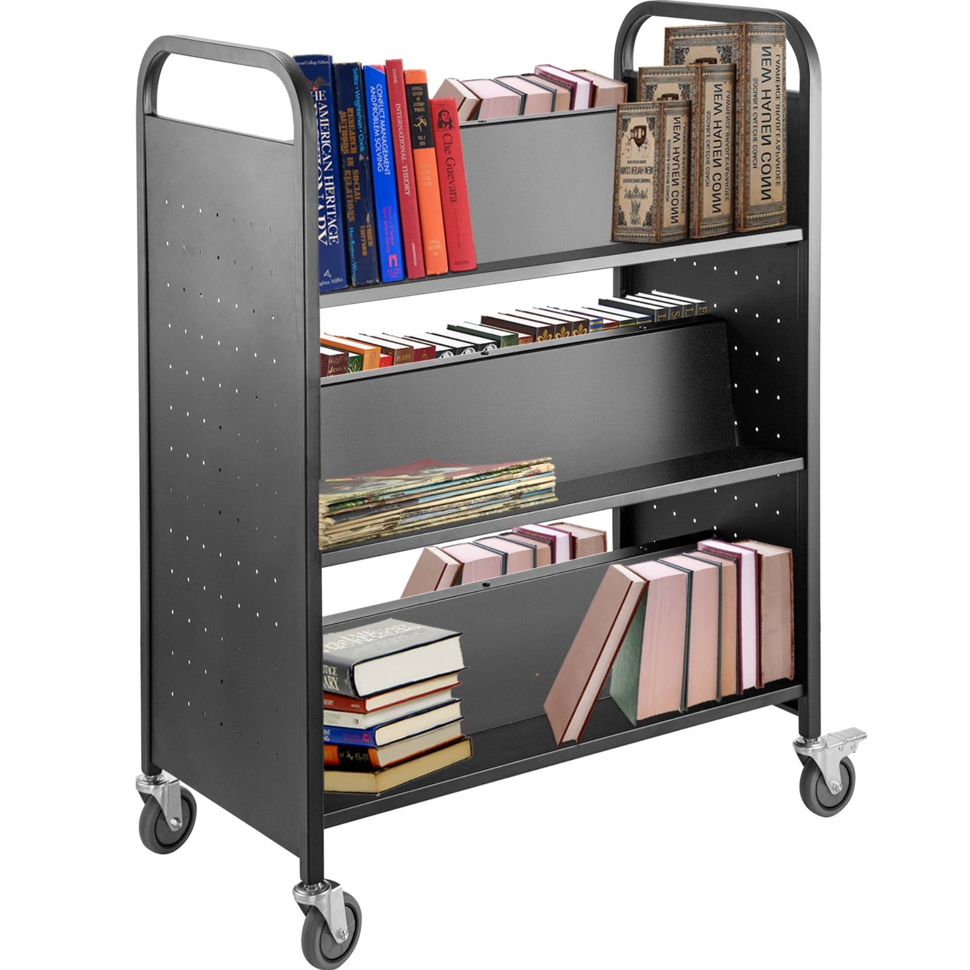 Vevor Book Cart Library Cart 200lb With Double Sided W-Shaped Sloped Shelves Black Tsgtcscwxsmhs0001v0 XN_H2O55M8A Vevor Book Cart Library Cart 200lb With Double Sided W-Shaped Sloped Shelves Black Tsgtcscwxsmhs0001v0 XN_H2O55M8A