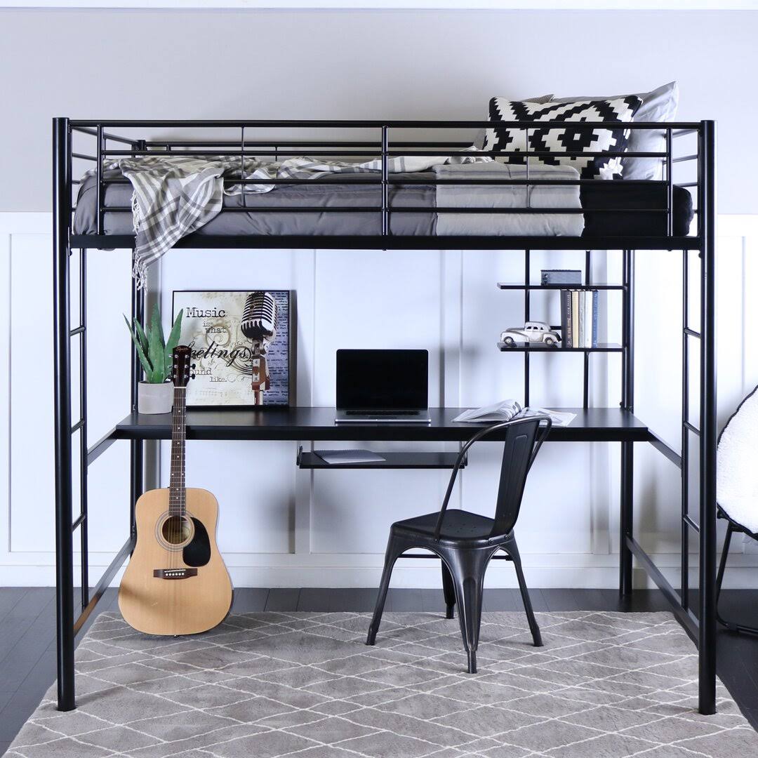 Maurice Full Loft Bed With Workstation Color: Black SE_2NH2K9CM Maurice Full Loft Bed With Workstation Color: Black SE_2NH2K9CM