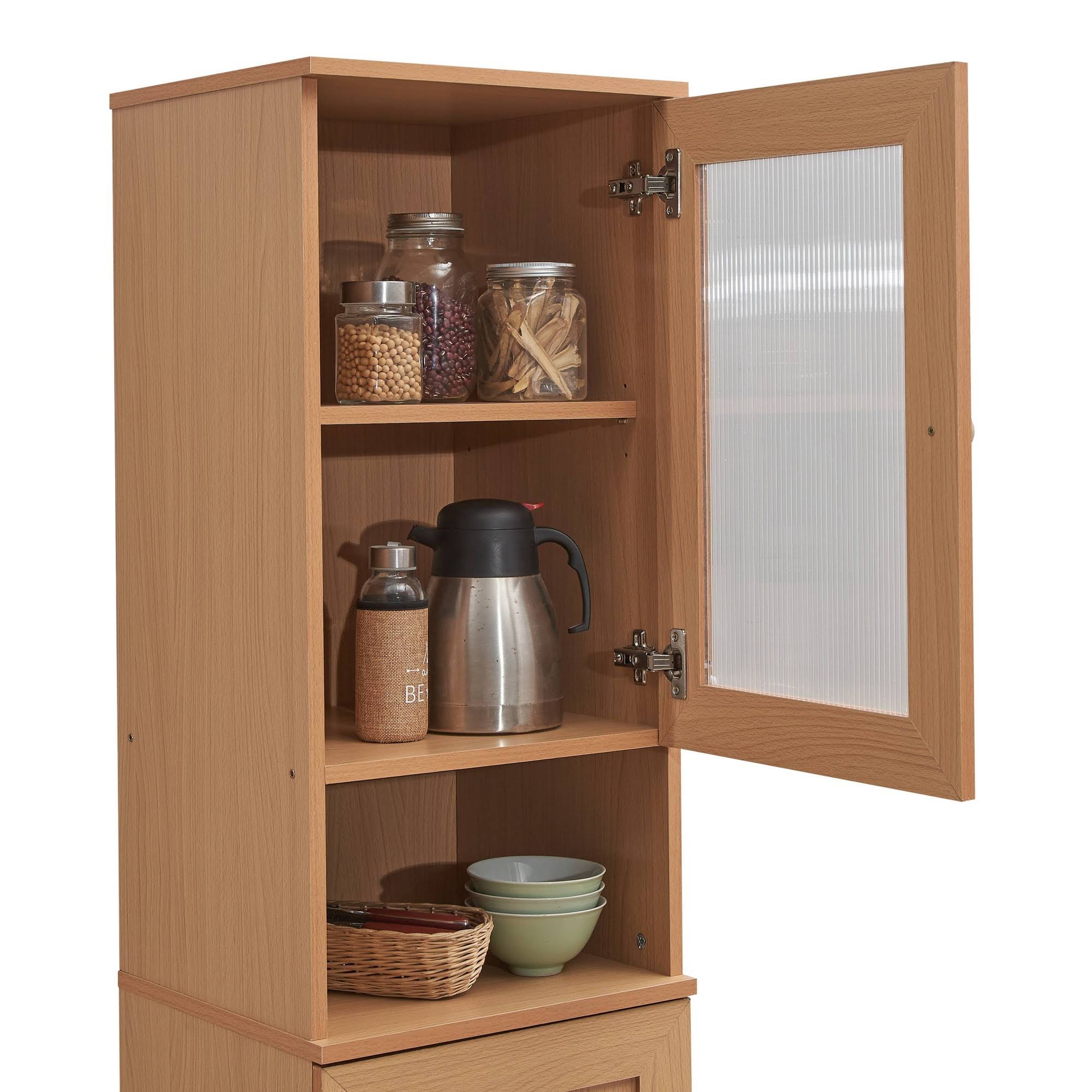 Hodedah 63 Tall Slim Open Shelf Plus Top And Bottom Enclosed Storage Kitchen Pantry - Beech PO_JYCJFKRT Hodedah 63 Tall Slim Open Shelf Plus Top And Bottom Enclosed Storage Kitchen Pantry - Beech PO_JYCJFKRT