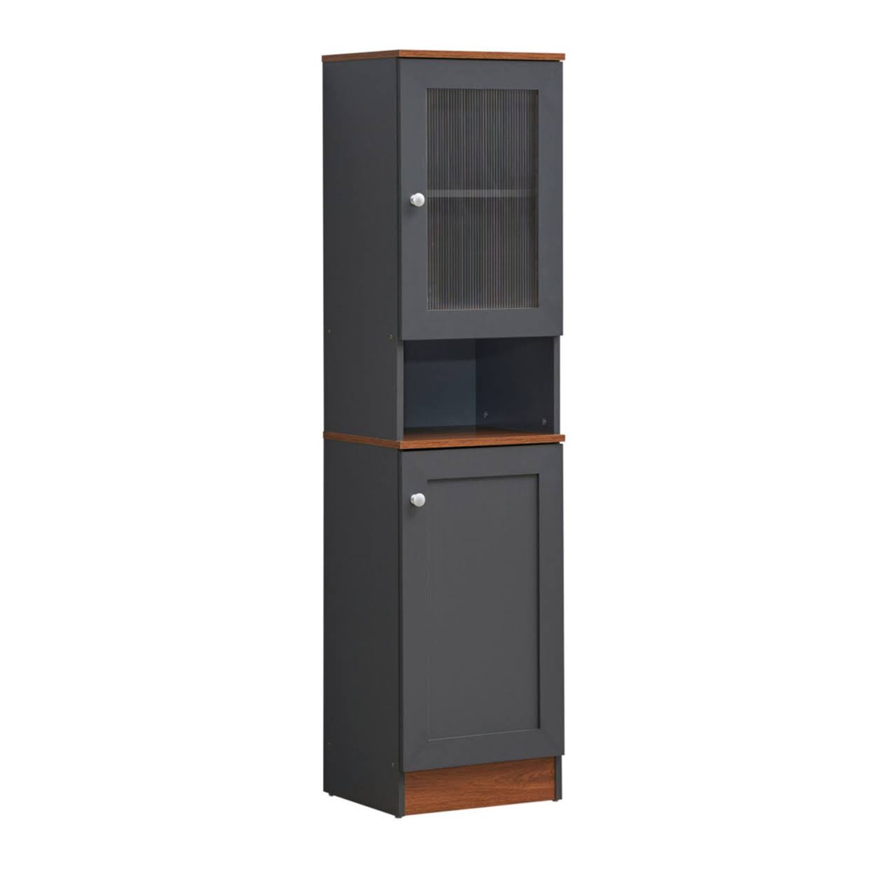 Hodedah 63 Tall Slim Open Shelf Plus Top And Bottom Enclosed Storage Kitchen Pantry - Beech PO_JYCJFKRT Hodedah 63 Tall Slim Open Shelf Plus Top And Bottom Enclosed Storage Kitchen Pantry - Beech PO_JYCJFKRT