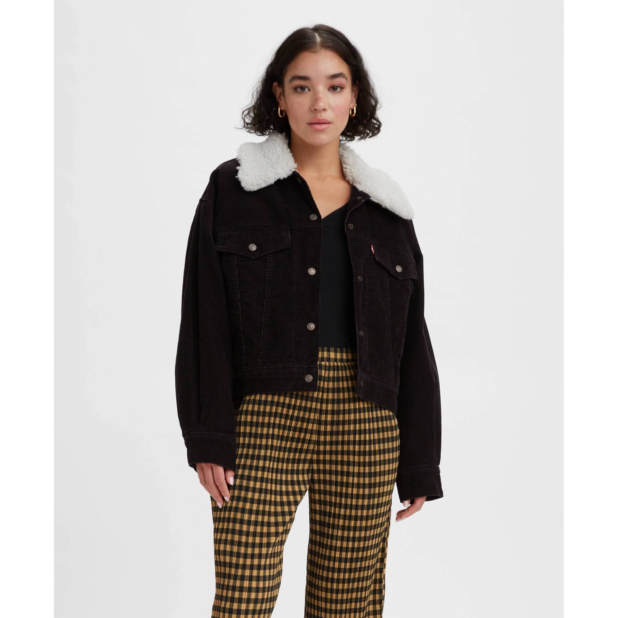 Levi's Women's Sherpa Baby Baggy Trucker Jacket - Black Agate Corduroy Xl UE_RQ42W2DA