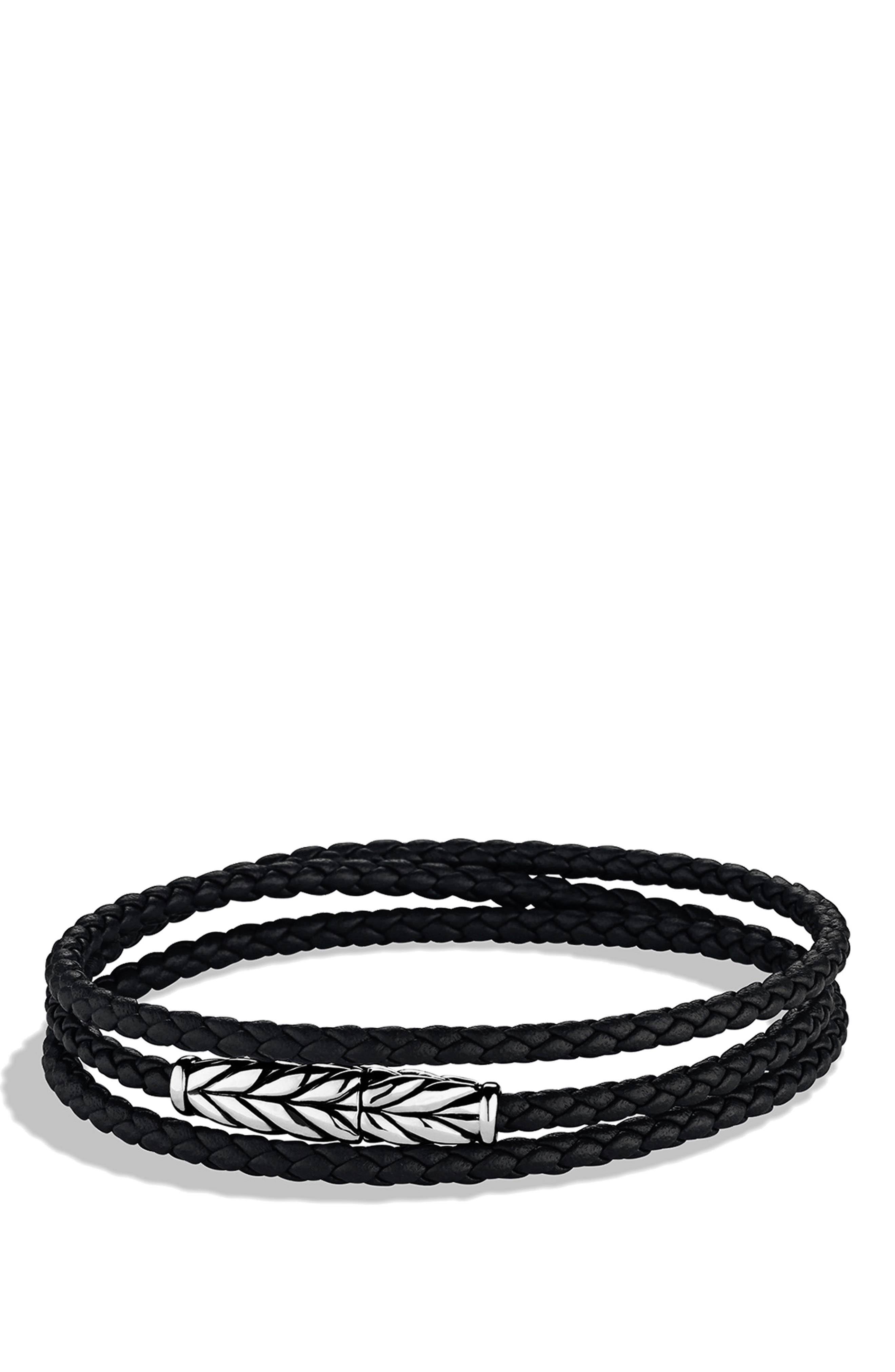 David Yurman Men's Chevron Triple Wrap Black Leather Bracelet EJ_YDNZLQJ2