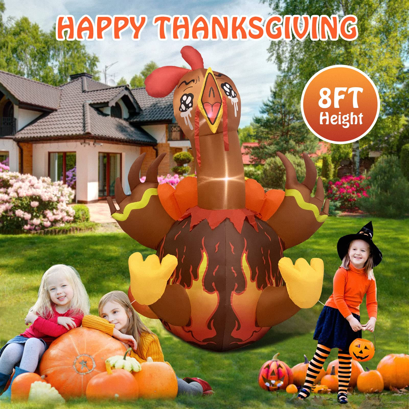 Hopoco 8 Ft Height Thanksgiving Inflatables Decorations Outdoor, Inflatable Turkey Lawn Decoration With Led Lights Built-In, Blow Up Yard AU_5X4N2FIC